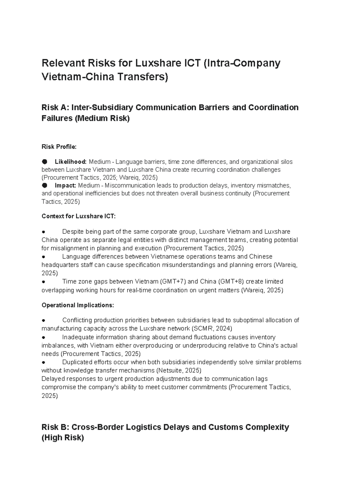Risk Assessment for Luxshare ICT Transfers: Communication & Logistics ...