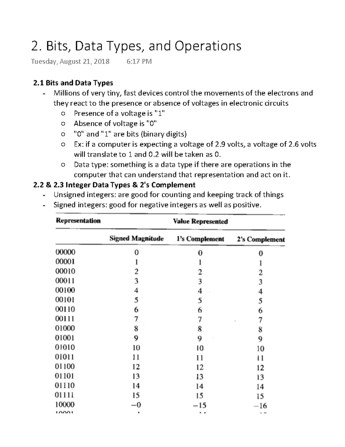 CS101: Bits, Data Types, and Operations - Lecture Notes - Studocu