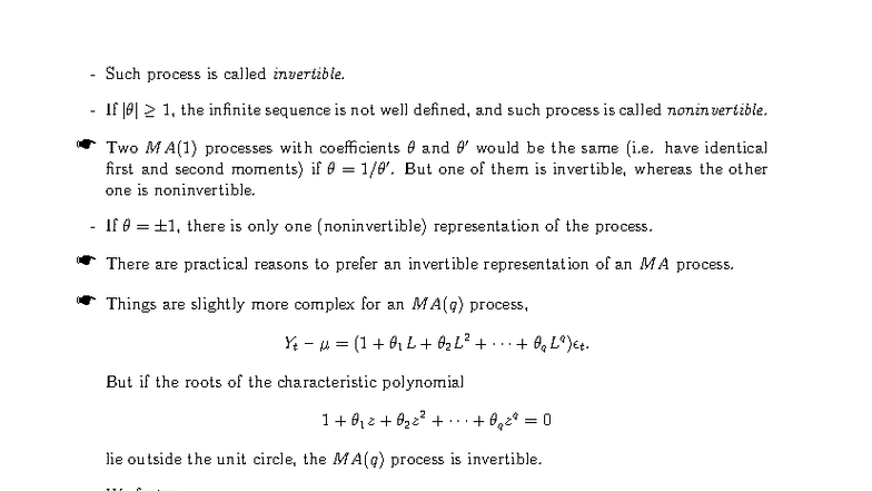 ECON31012 Lecture Notes: Invertible and Noninvertible Processes - Studocu