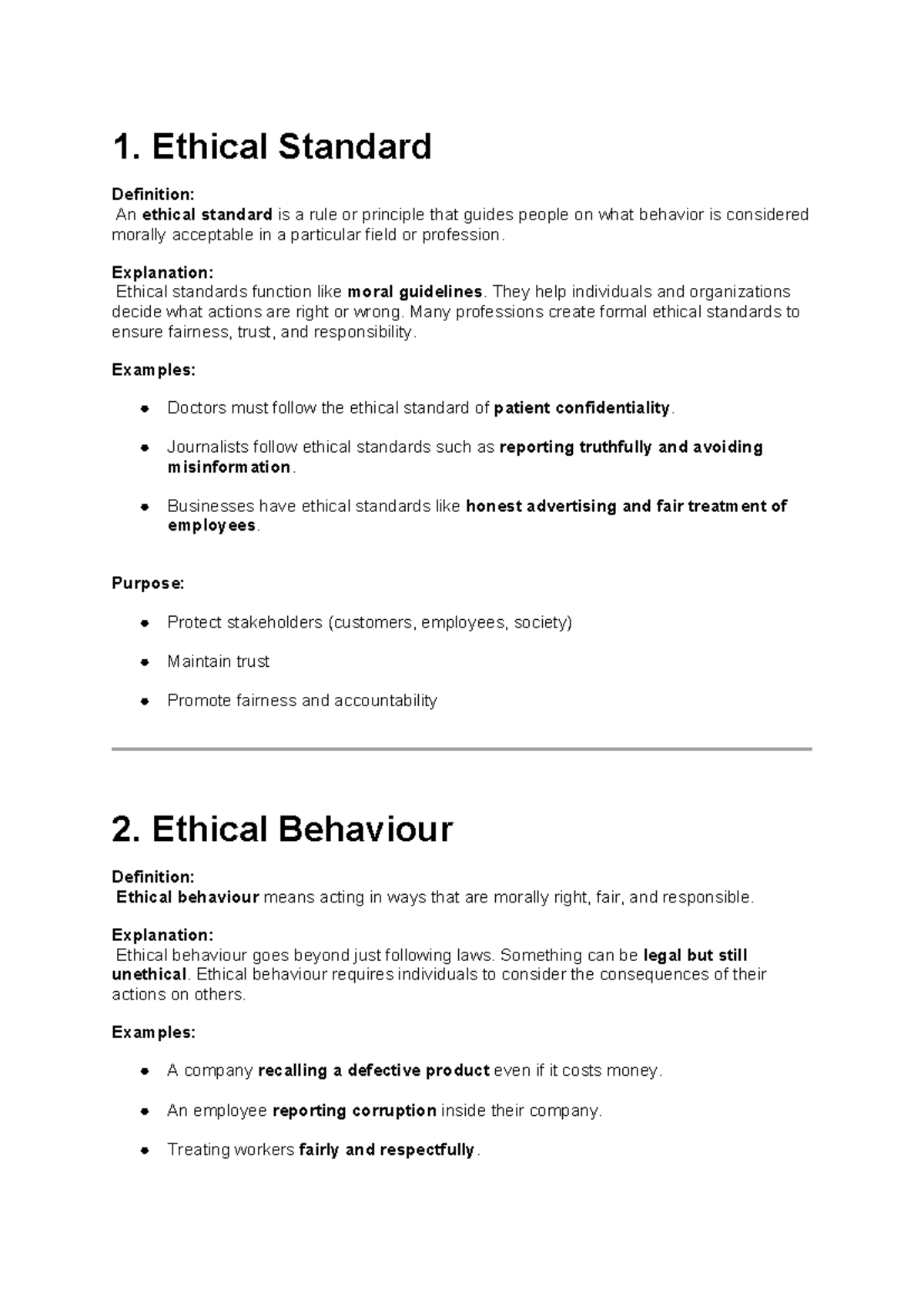 Unit 15 TACN: Key Terms in Ethical Standards and Business Ethics - Studocu