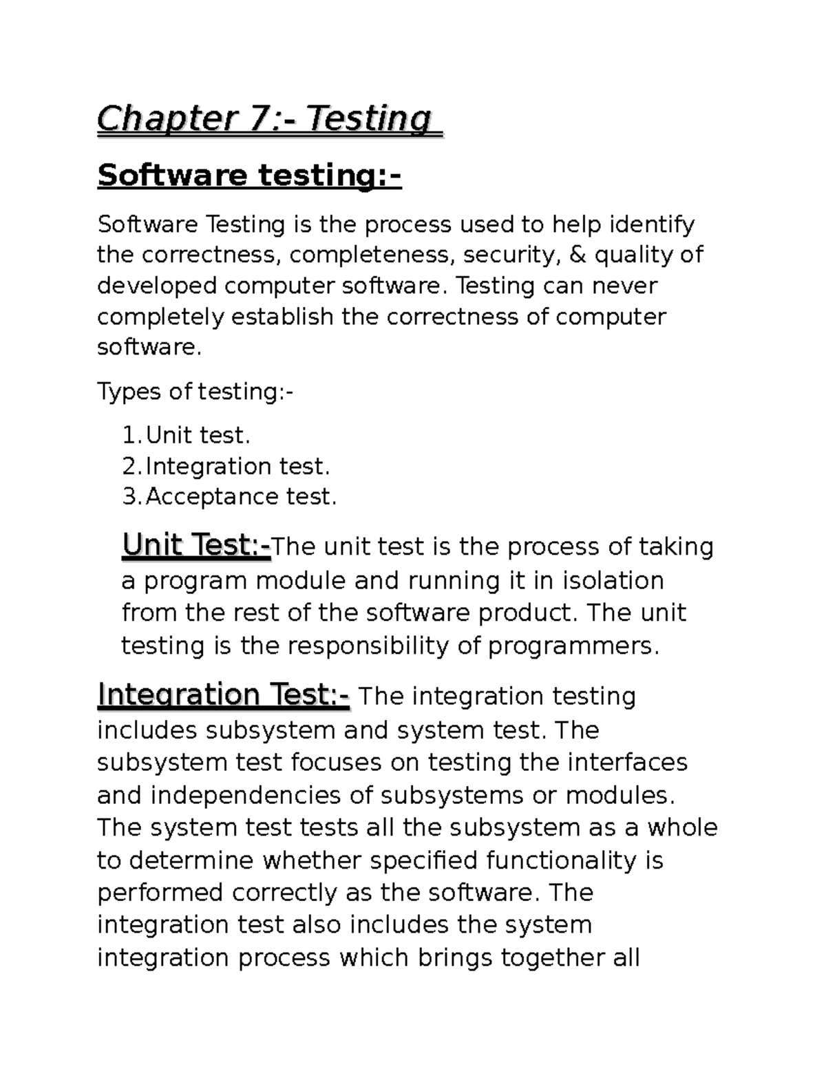 Software Engineering 11: Chapter 7 - Testing Overview - Studocu