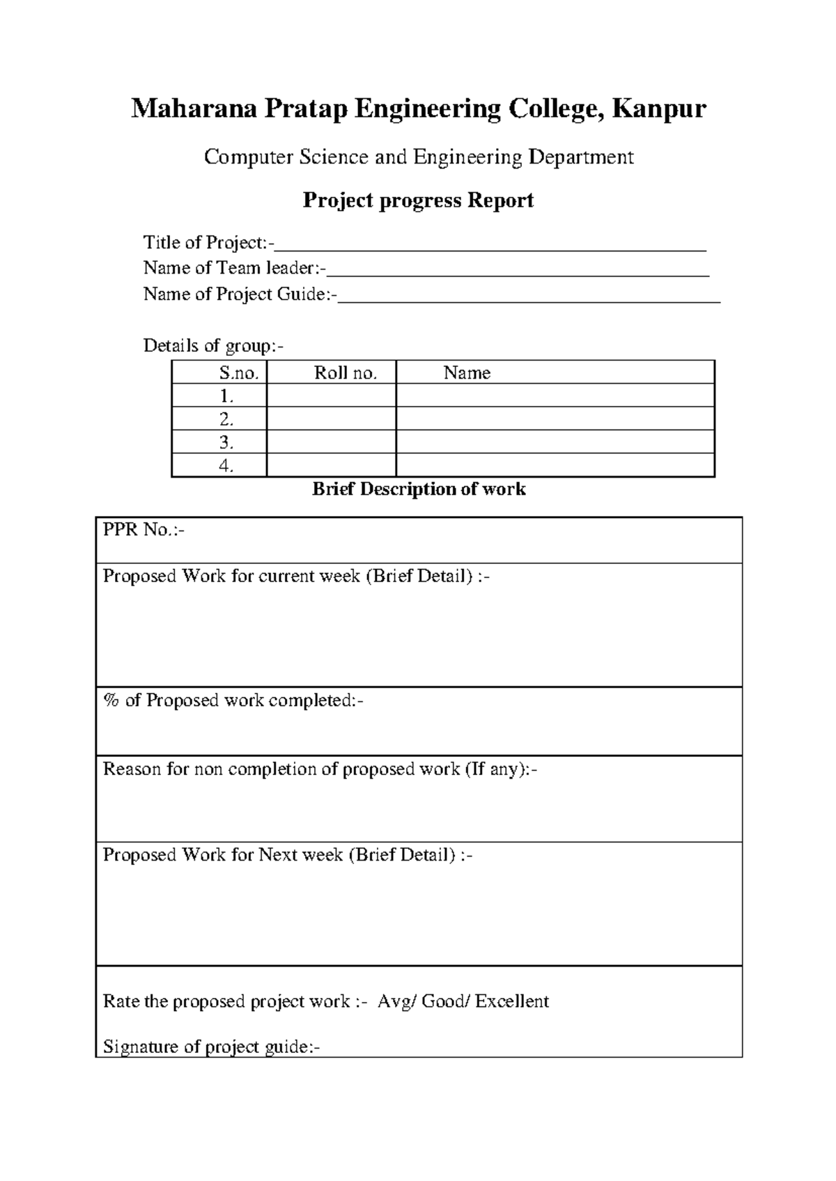 Project progress report MPEC - Maharana Pratap Engineering College ...