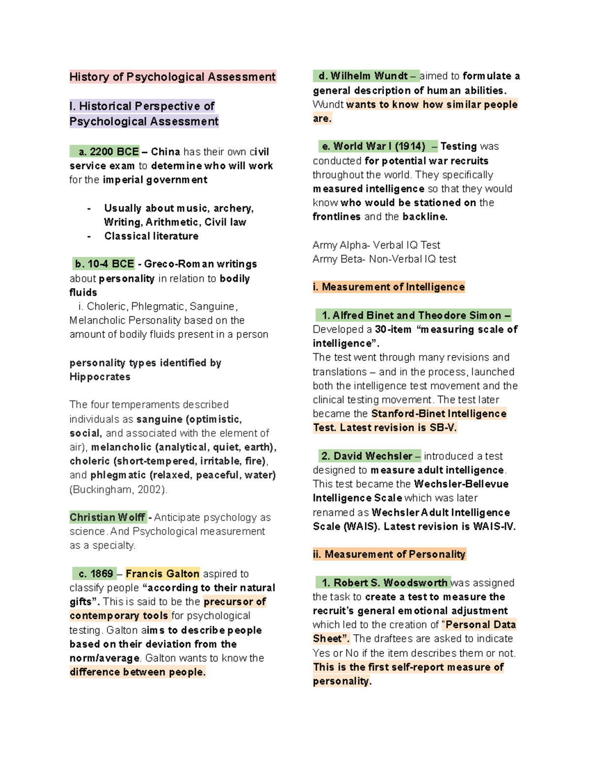 History of Psychological Assessment (PSY 101) and Its Cultural ...