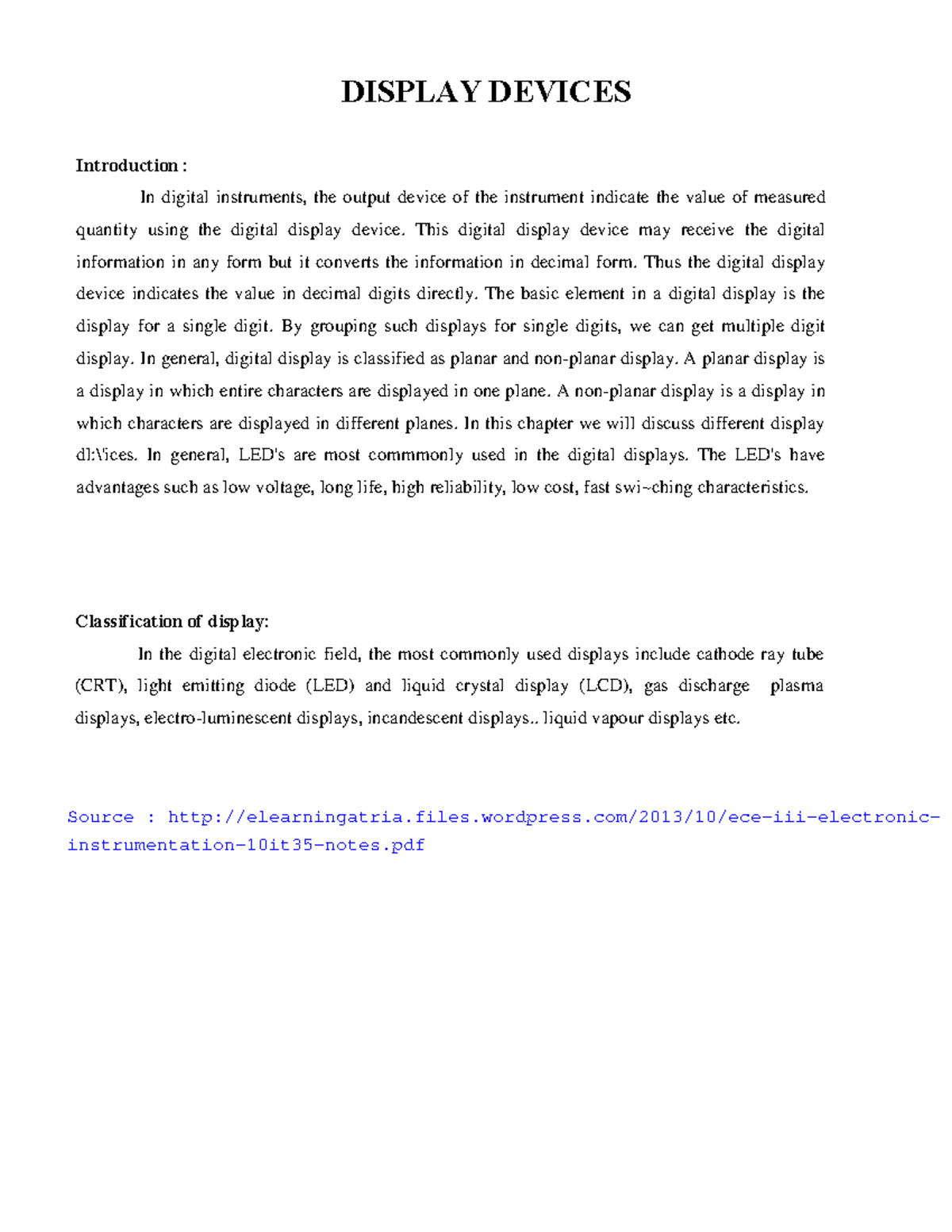 Display Devices - Chapter Notes (Course Code: DD101) - Studocu