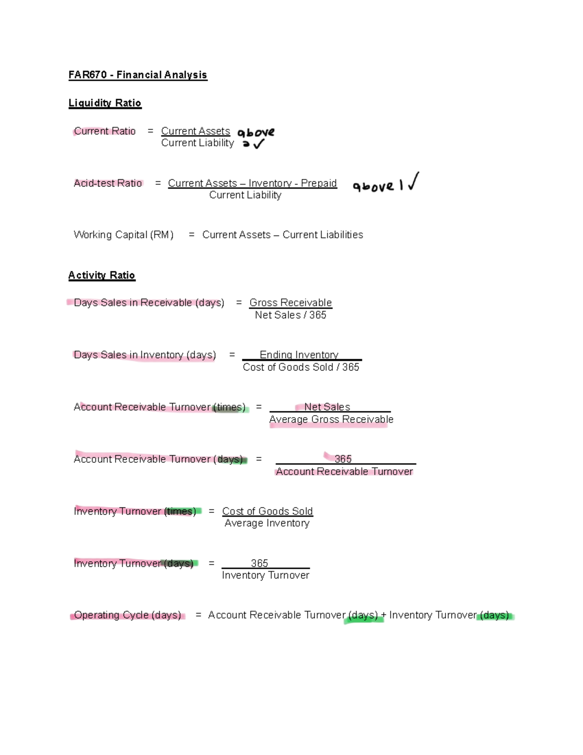 FAR670 Financial Analysis: Key Ratios and Formulas Test - Studocu