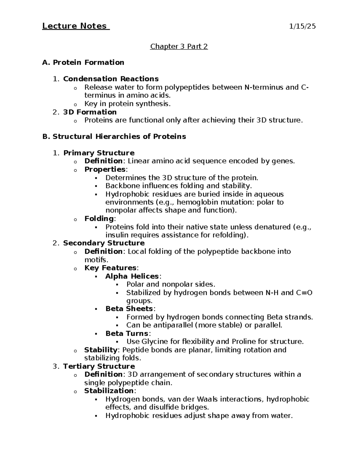 Protein Structure and Function: Lecture Notes (Course Code) - Lecture ...