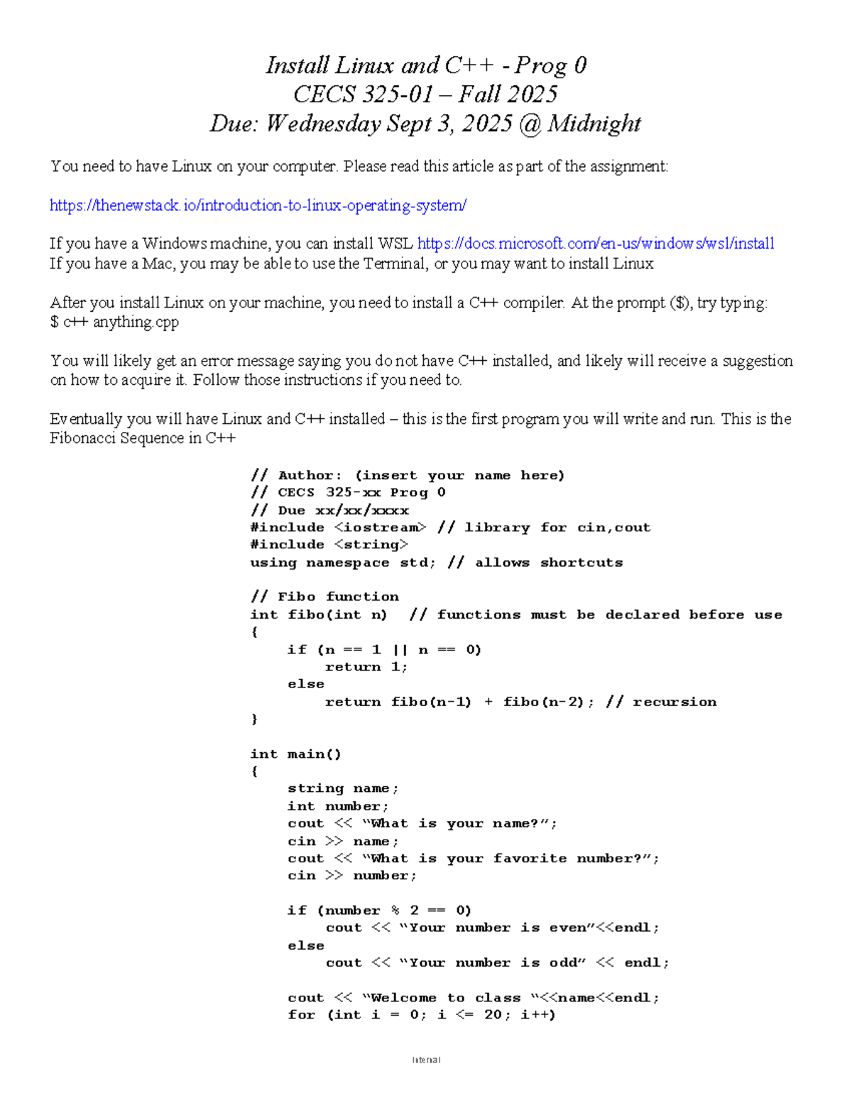 Prog 0: Installing Linux & C++ for CECS Fall 2025 - Studocu