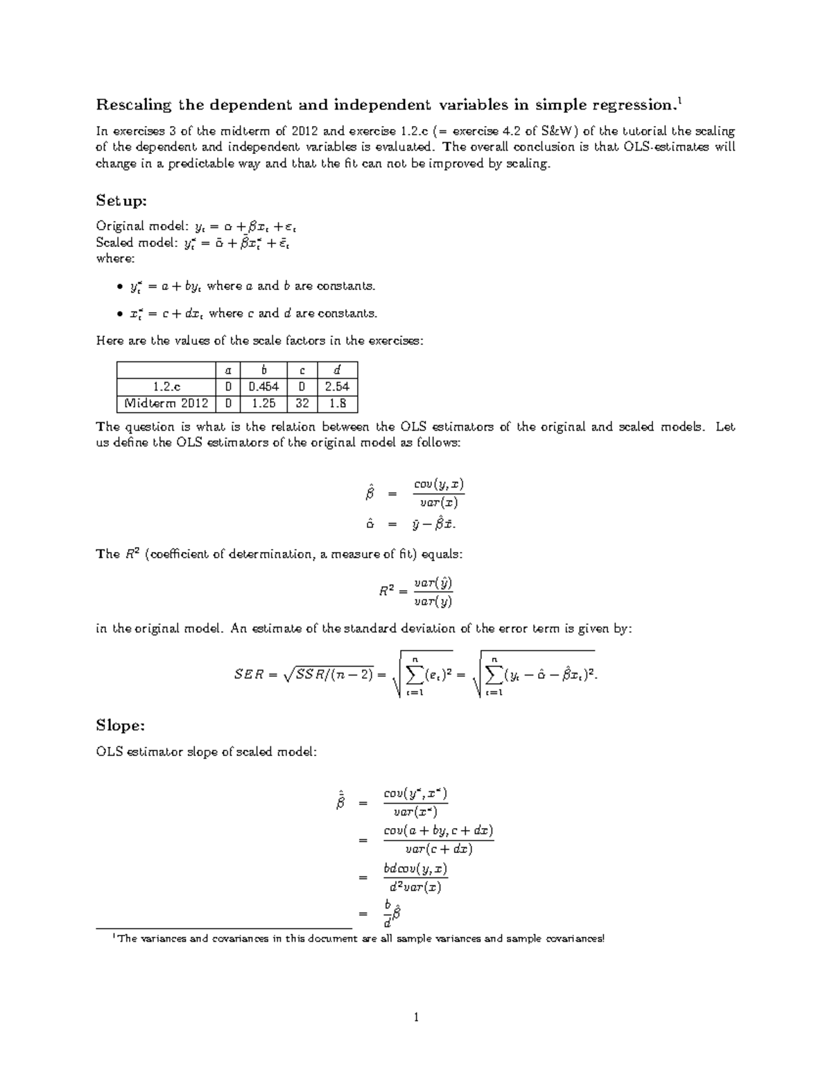 Scaling of Variables in Simple Regression Analysis (Exam Review ...