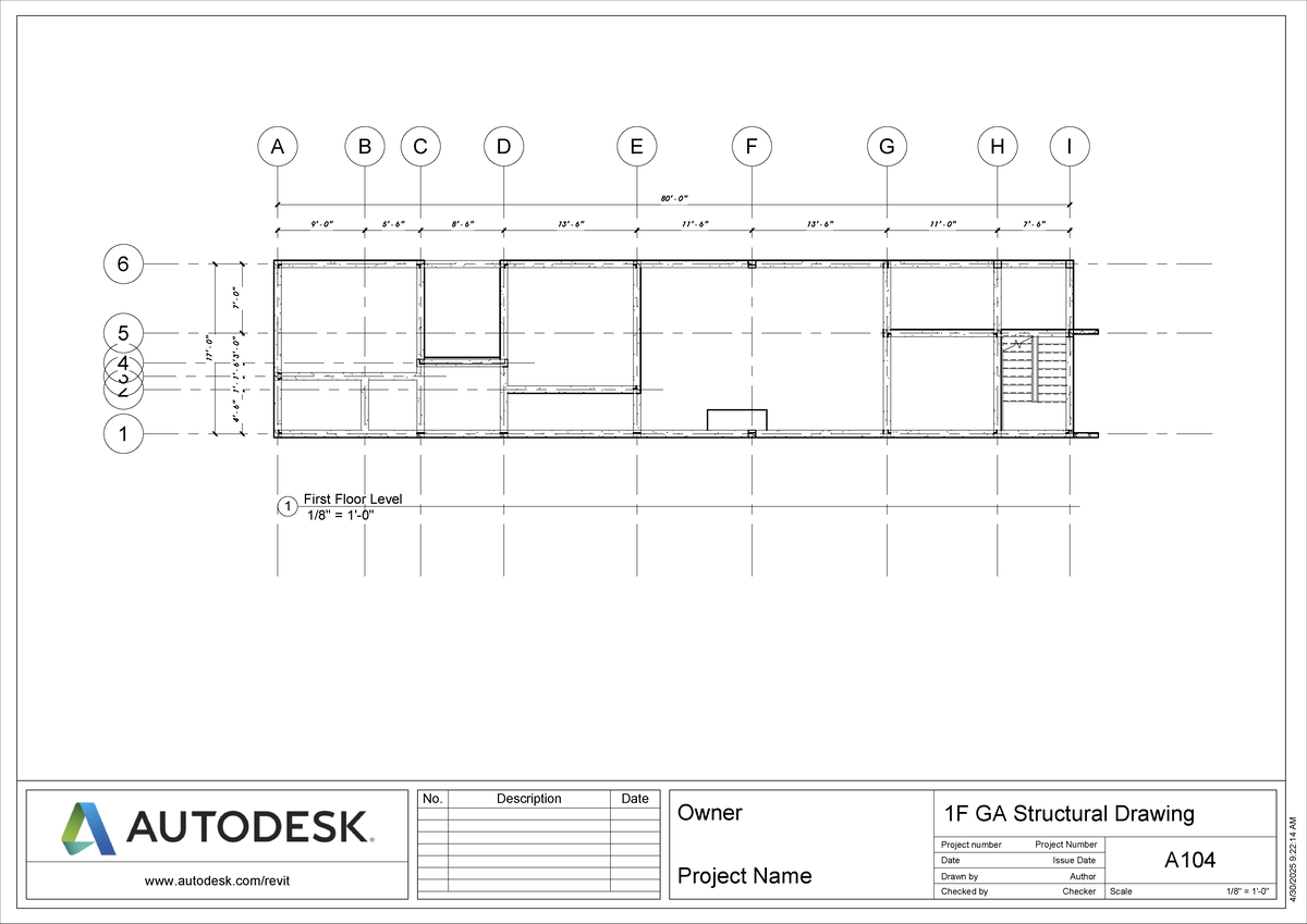 1F GA Structural Drawing - 1 2 3 4 5 6 A B C D E F G H I 4' - 6