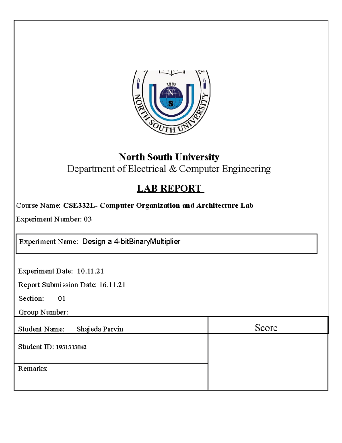 EEE141 lab class1[Template] Exp-03 - Digital Logic Design - NSU - Studocu
