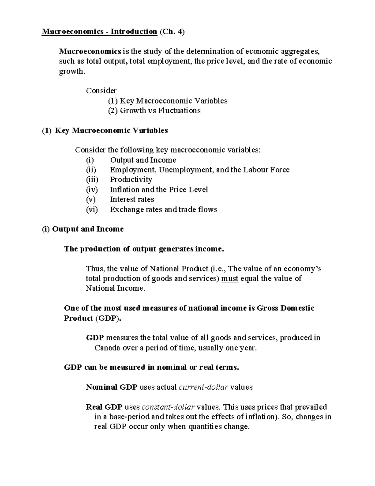 E1221 - Macroeconomics Introduction: Key Concepts & Variables (Ch. 4 ...