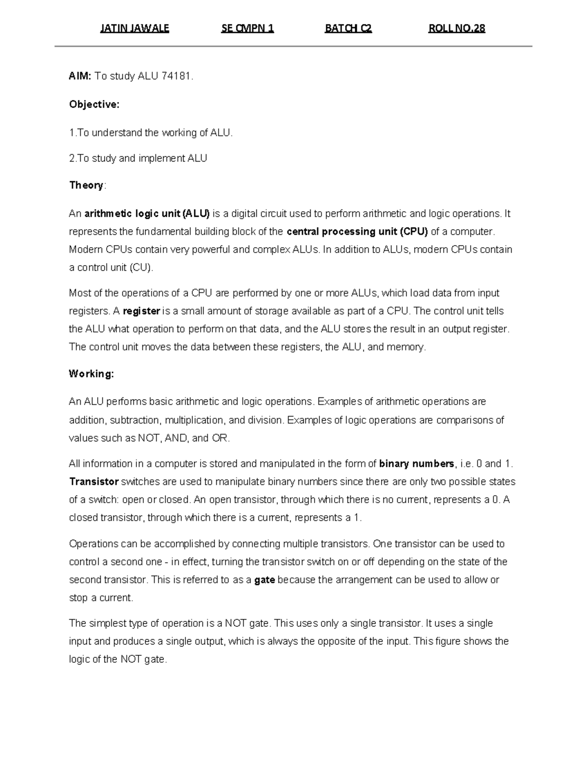 Case Study-CMPN 1: Understanding ALU 74181 Architecture and Function ...