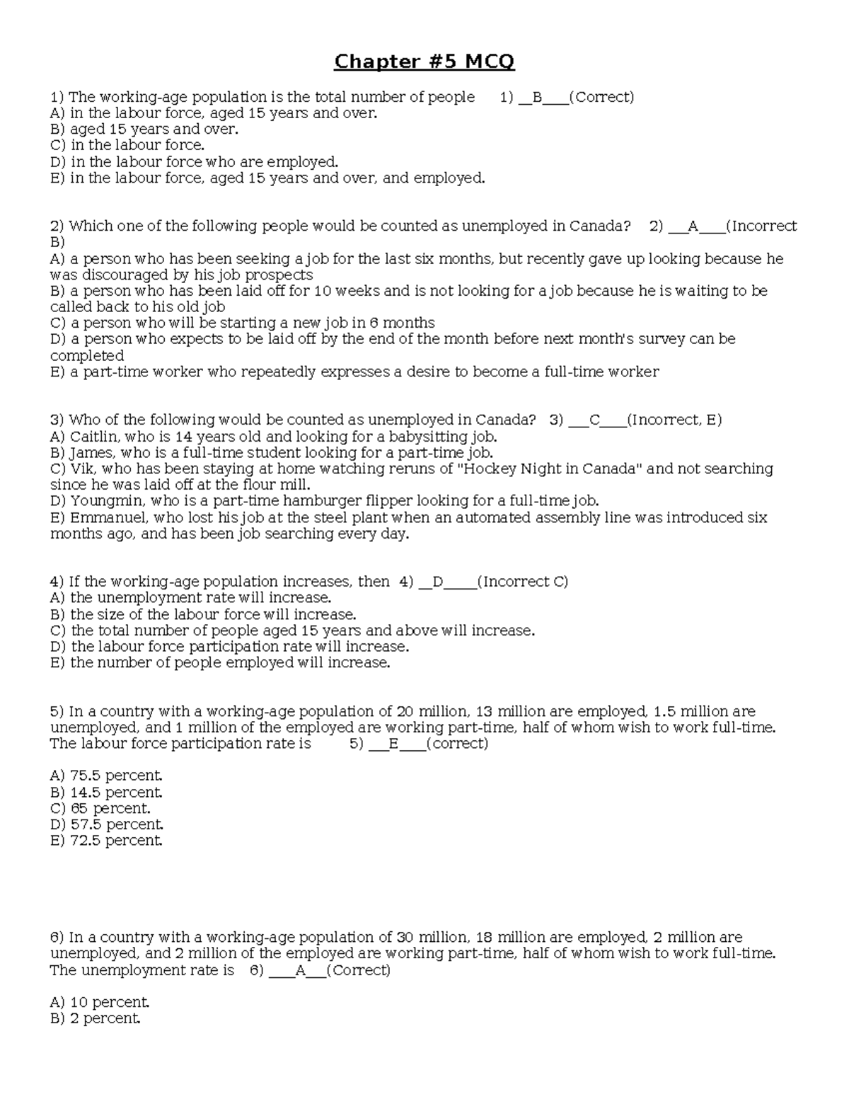 Chapter 5 MCQ - Economic Concepts and Unemployment Analysis - Studocu