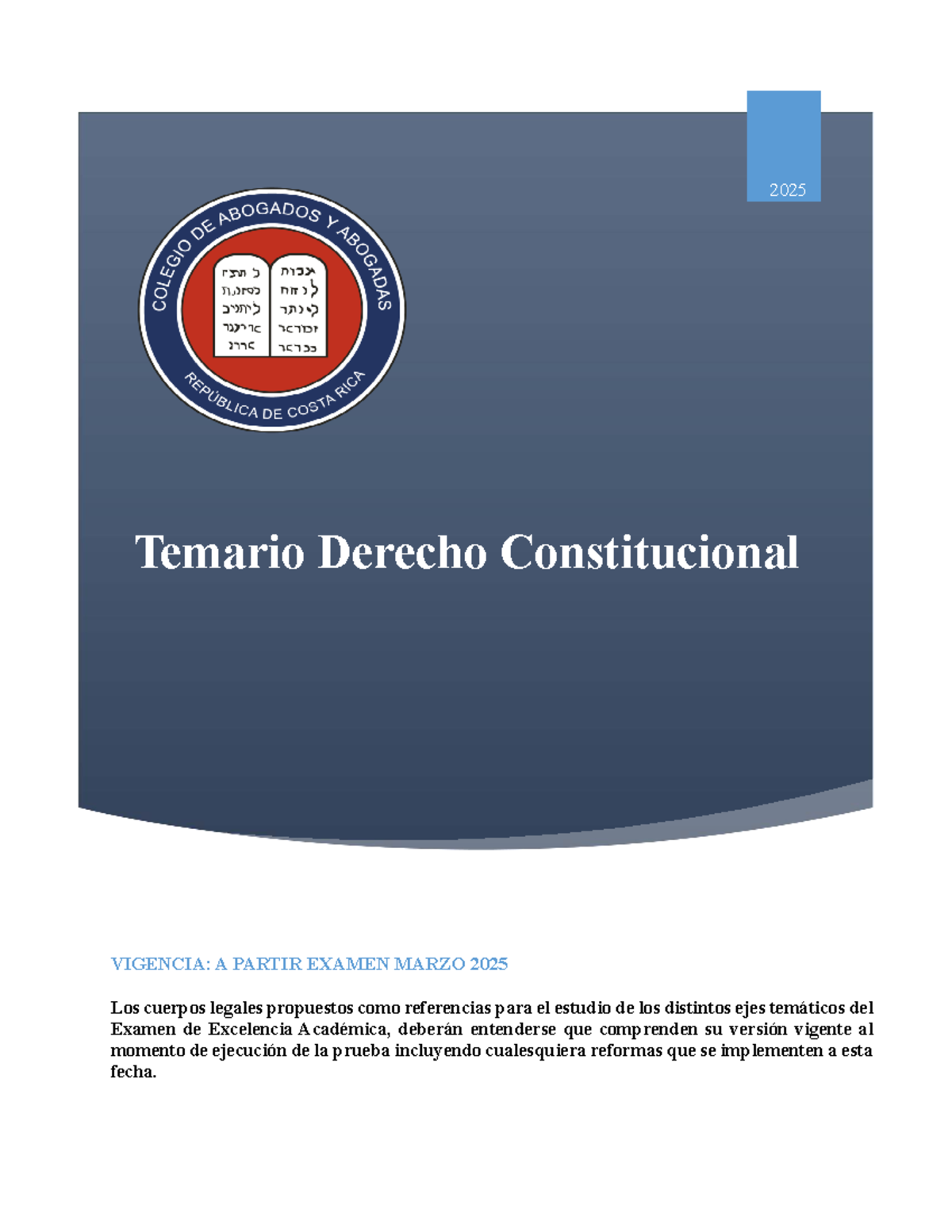 Temario Examen de Excelencia Académica: Derecho Constitucional 2025 ...