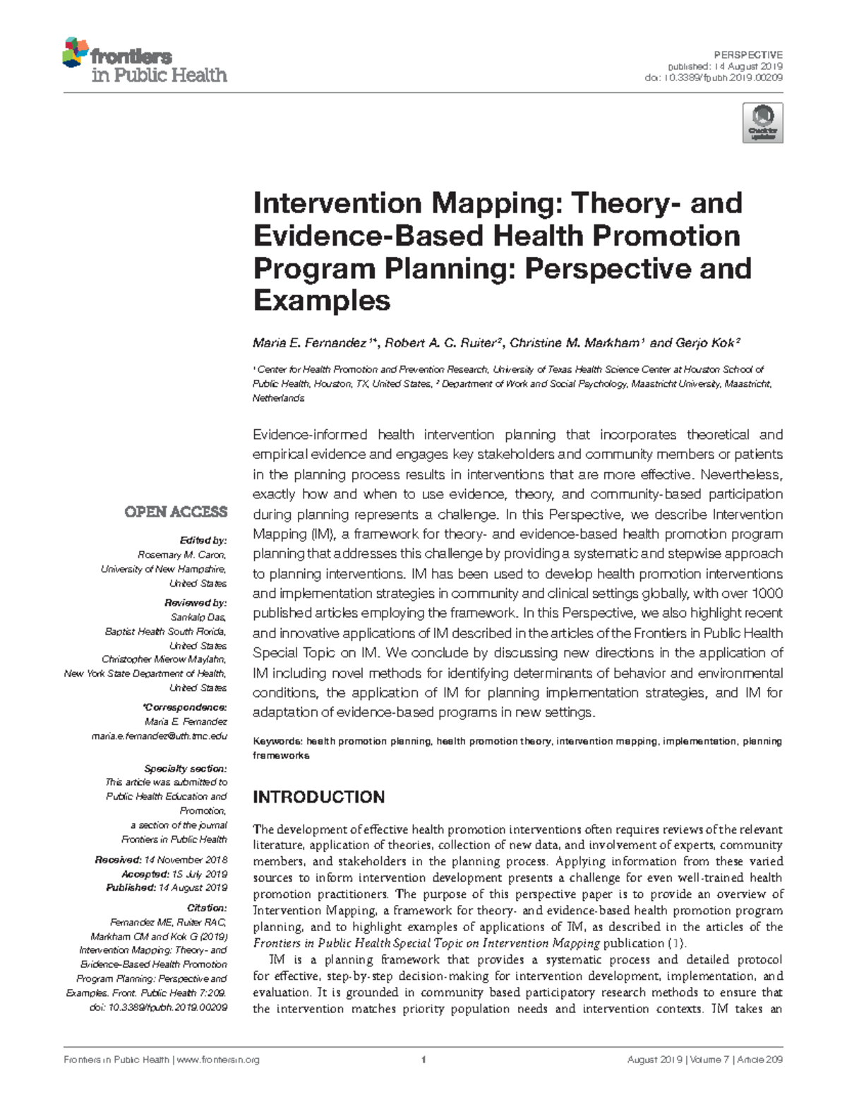 Intervention Mapping: Theory- and Evidence-Based Health Promo ...