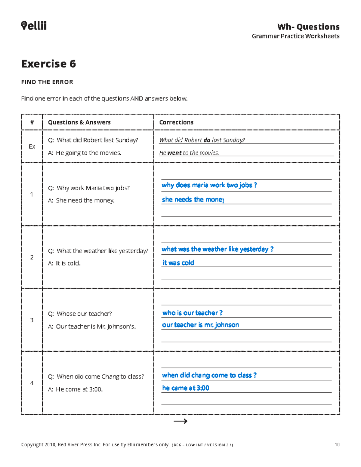 WH Questions Practice Worksheets Exercises 6 to 10 - Studocu