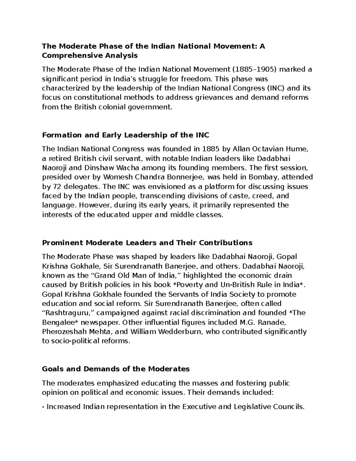 CNI - Cni Unit 4: The Moderate and Extremist Phases in India's Freedom ...