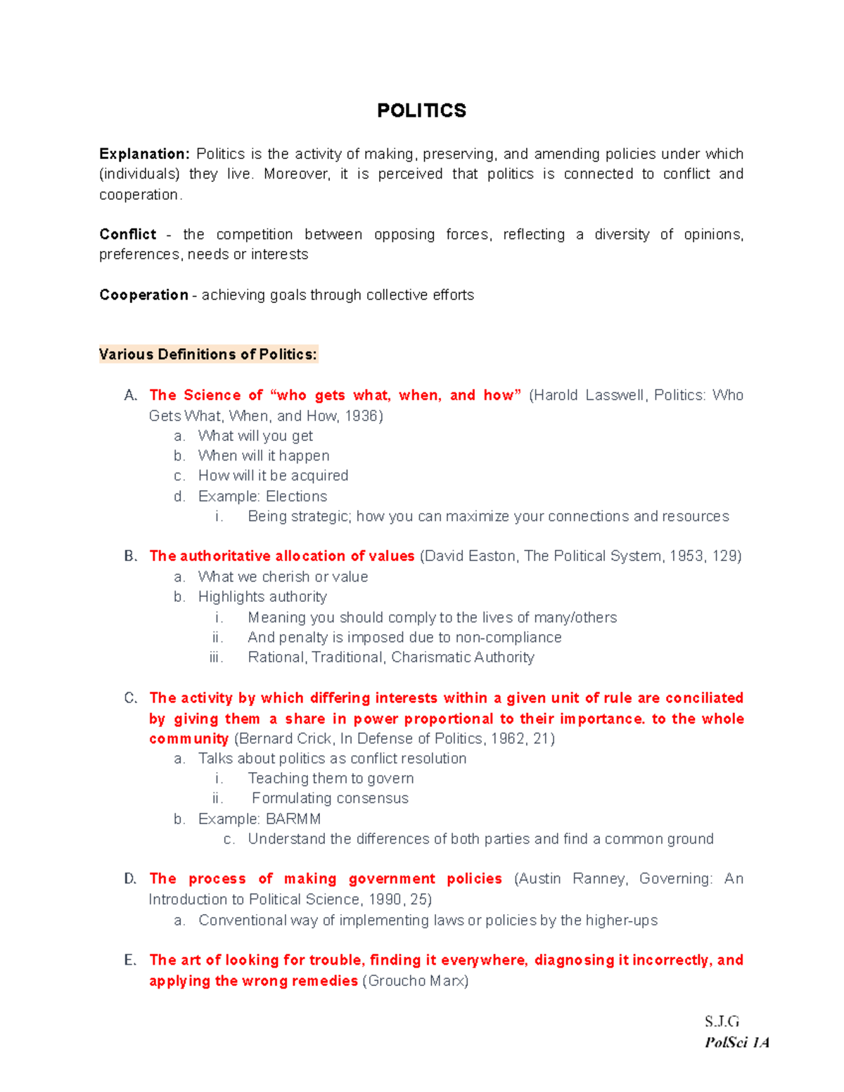 POLITICS: Key Concepts and Theories in Political Science (POL101) - Studocu