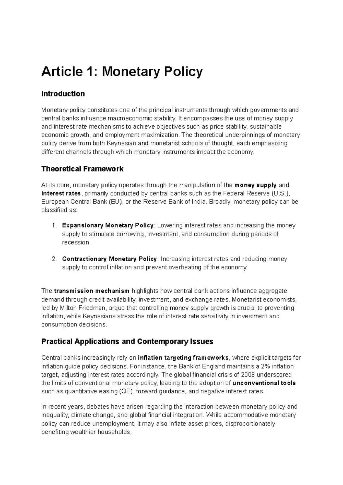 Monetary Policy Overview: Key Concepts and Applications in Economics ...