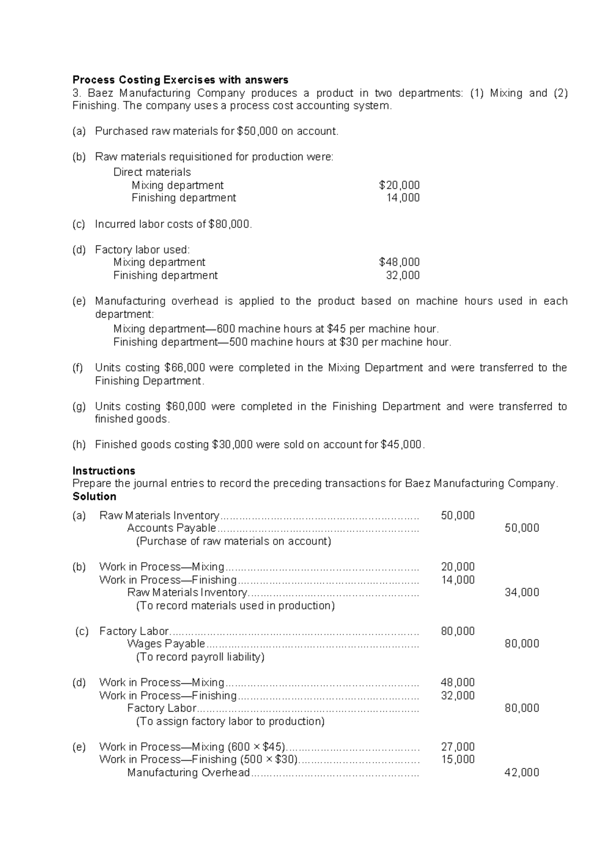 Process Costing Exercises (Course Code: ACC123) with Solutions - Studocu