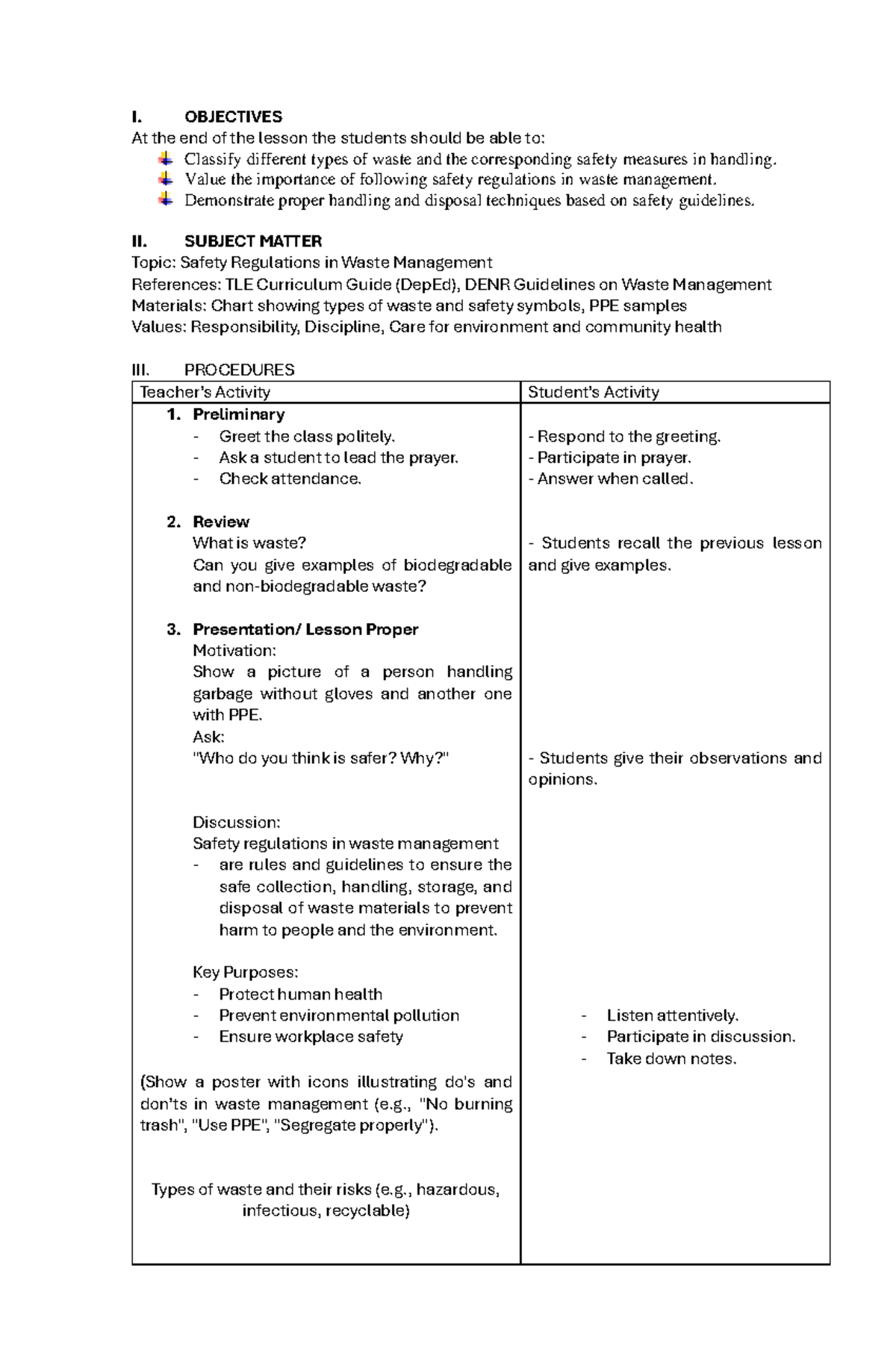 DLP in Safety regulations Week 5 Day 3 - I. OBJECTIVES At the end of ...