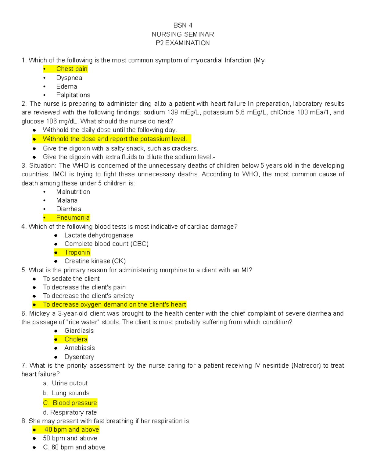 BSN 4 NURSING SEMINAR P2 EXAMINATION REVIEW NOTES - Studocu
