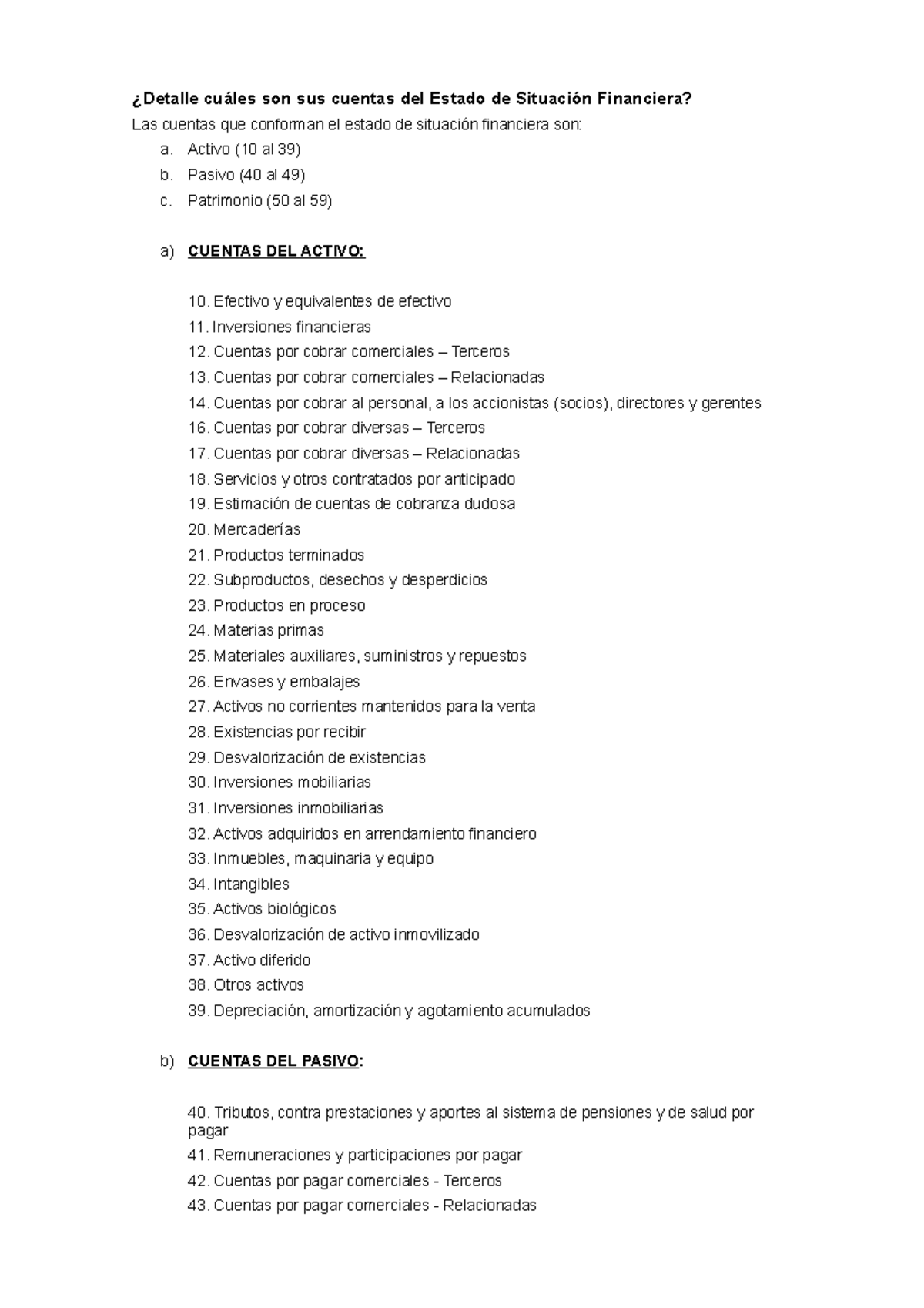 Cuentas del Estado de Situación Financiera: Detalle y Clasificación ...