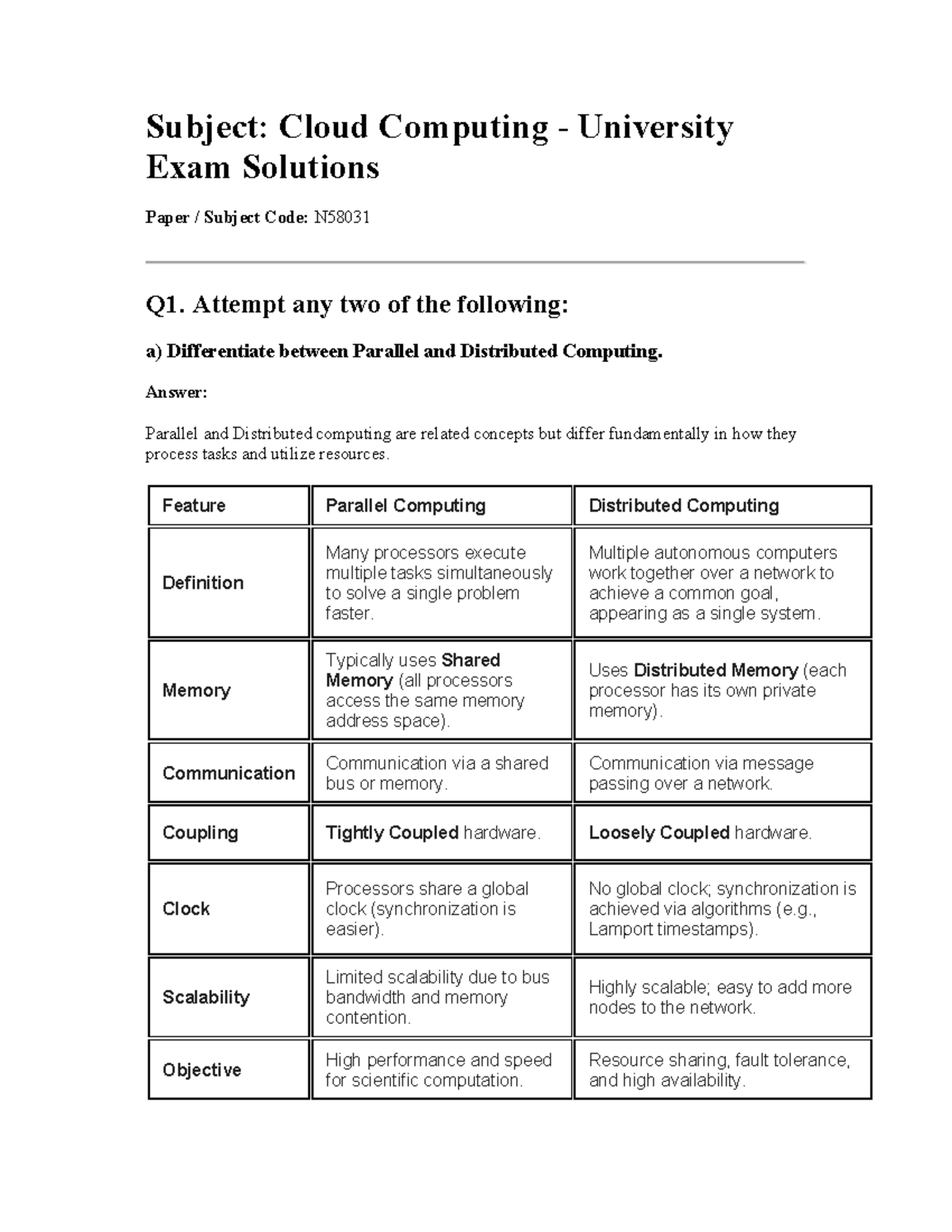 Cloud Computing Exam Solutions - N58031 - Studocu