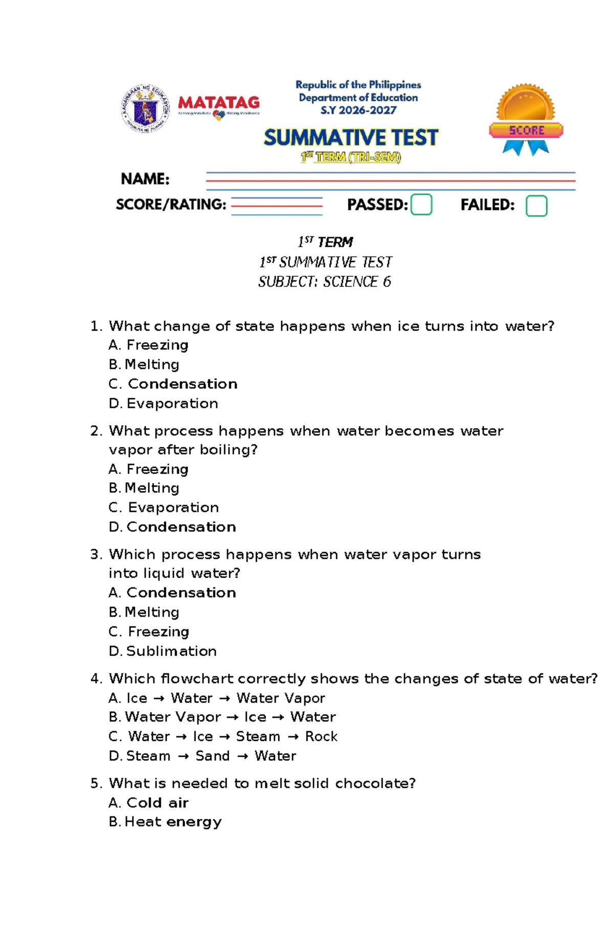 1ST TERM 1ST SUMMATIVE TEST: SCIENCE 6 Q&A - Studocu