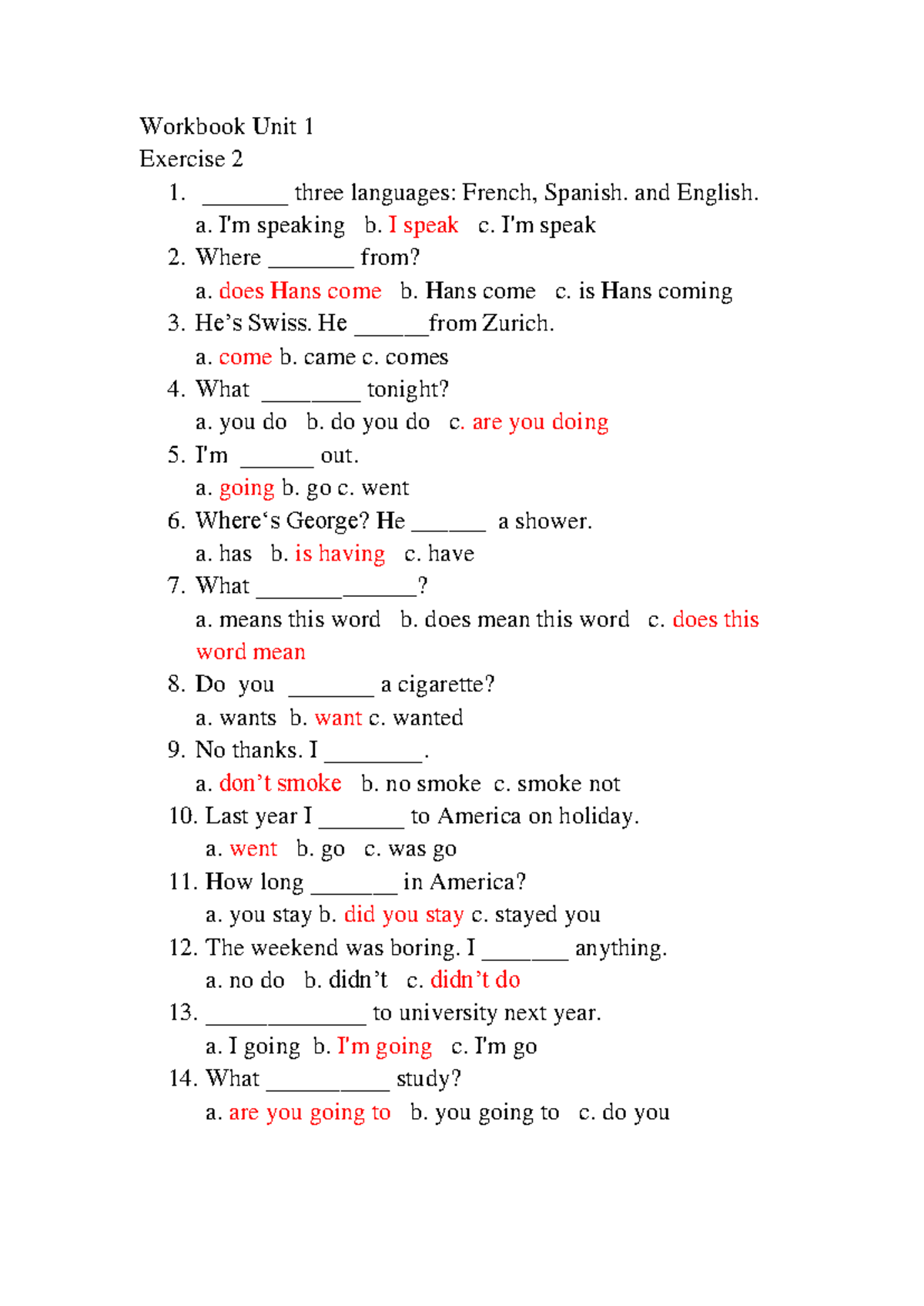 Workbook Unit 1 Exercises for ESL Practice 13 2019 01 2101 - Studocu