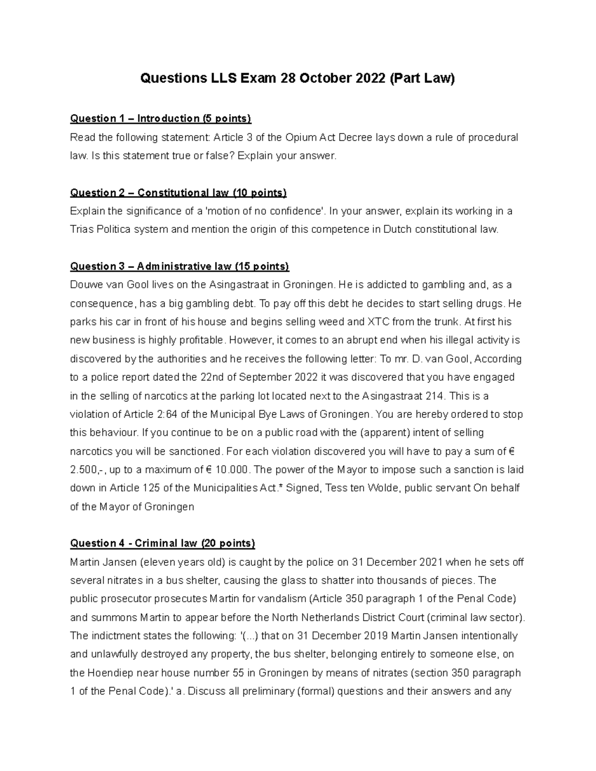 Mock Exam LLS 2023-2024: Comprehensive Law Questions and Cases ...