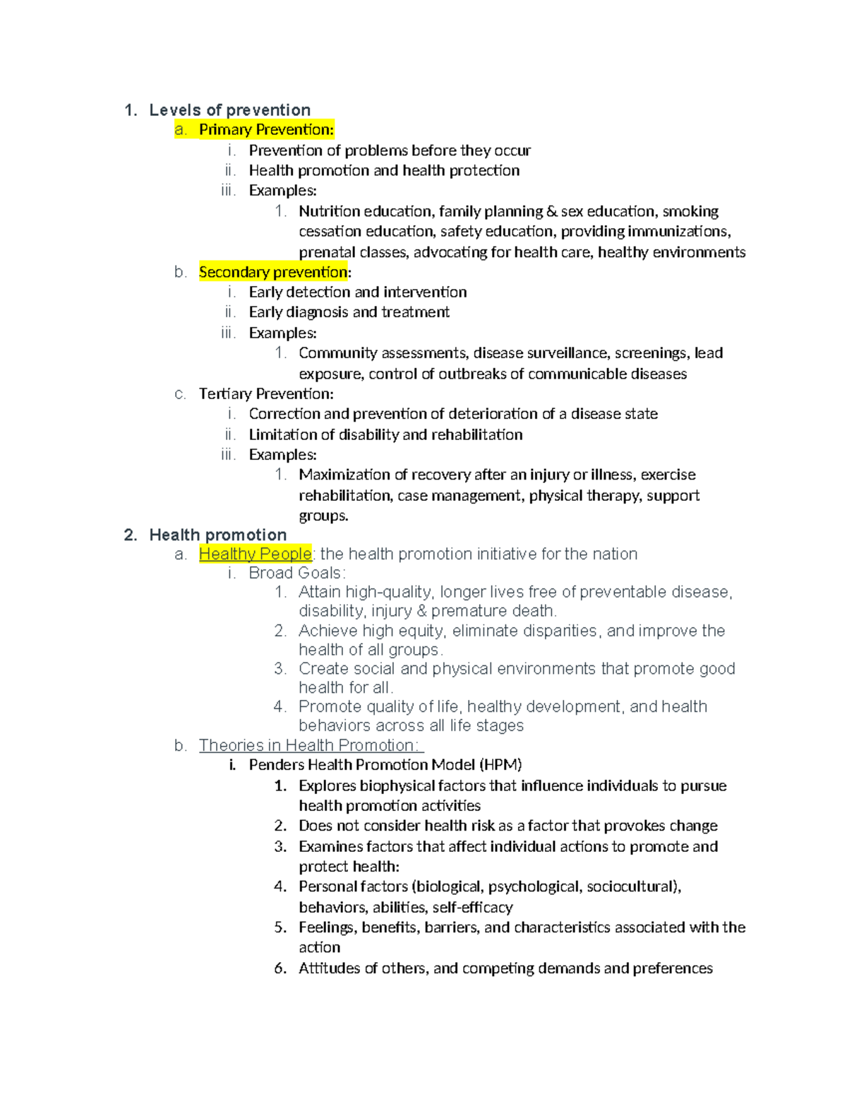 Community Health Study Guide - Key Notes on Prevention and Promotion ...