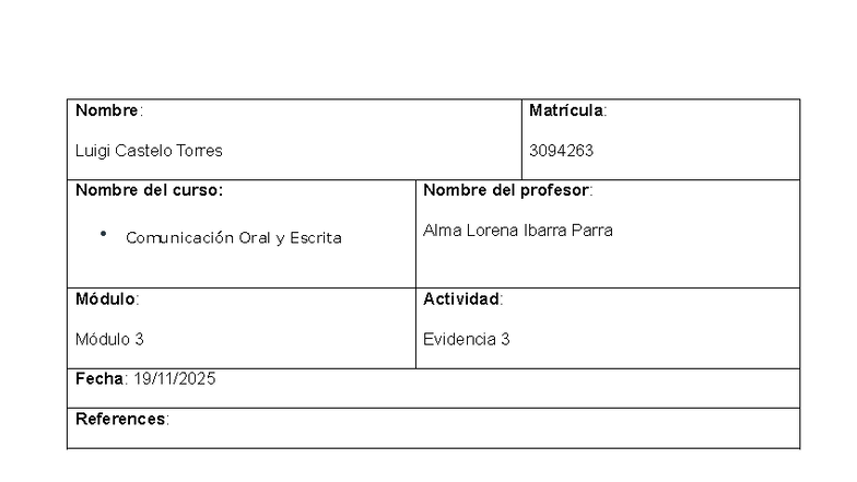Evidencia 3 - Comunicación Oral y Escrita (Módulo 3) - Studocu