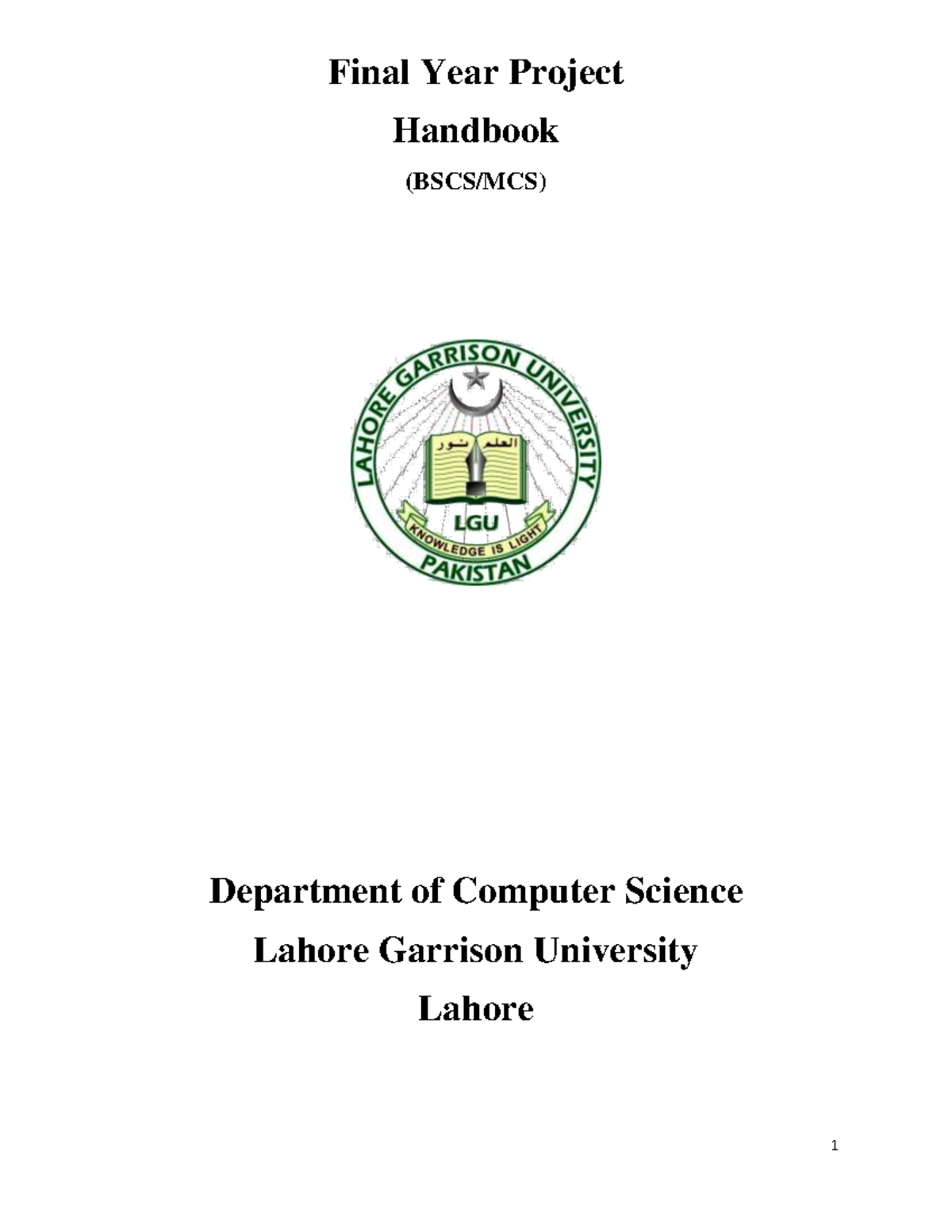 Final Year Project Handbook (BSCS/MCS) - Updated Edition - Studocu