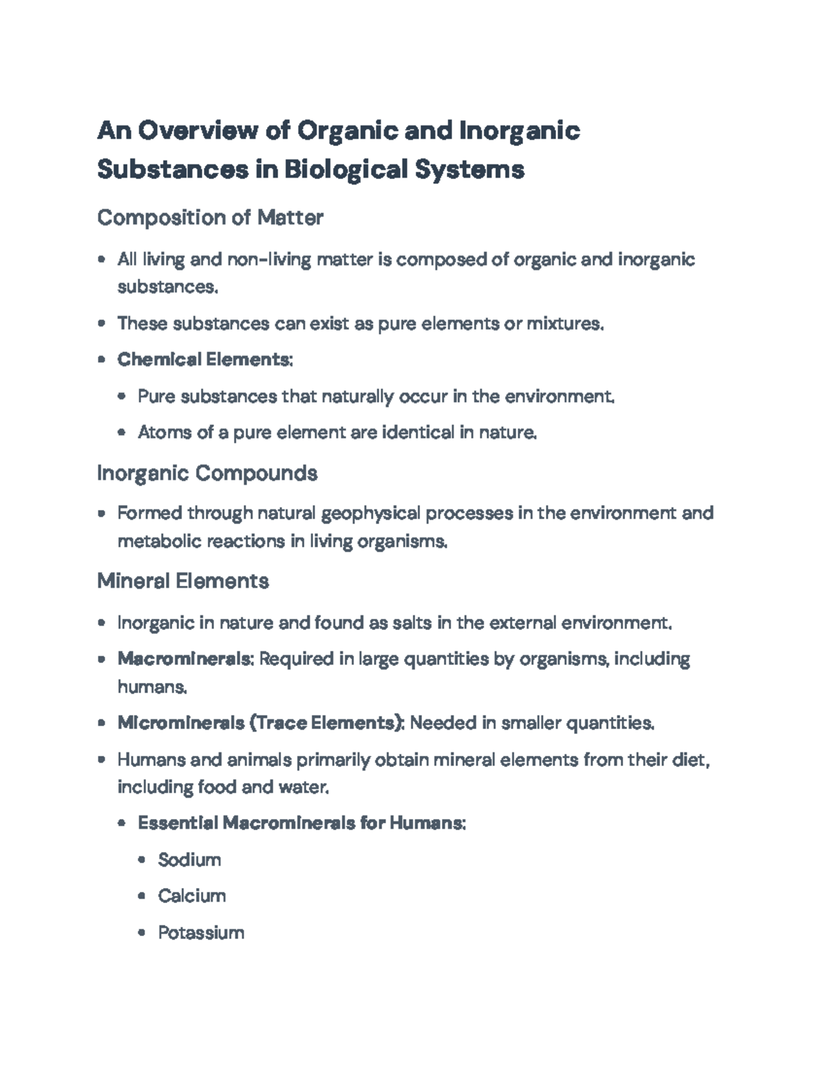 An Overview of Organic, Inorganic Substances & Minerals in Biology - An ...