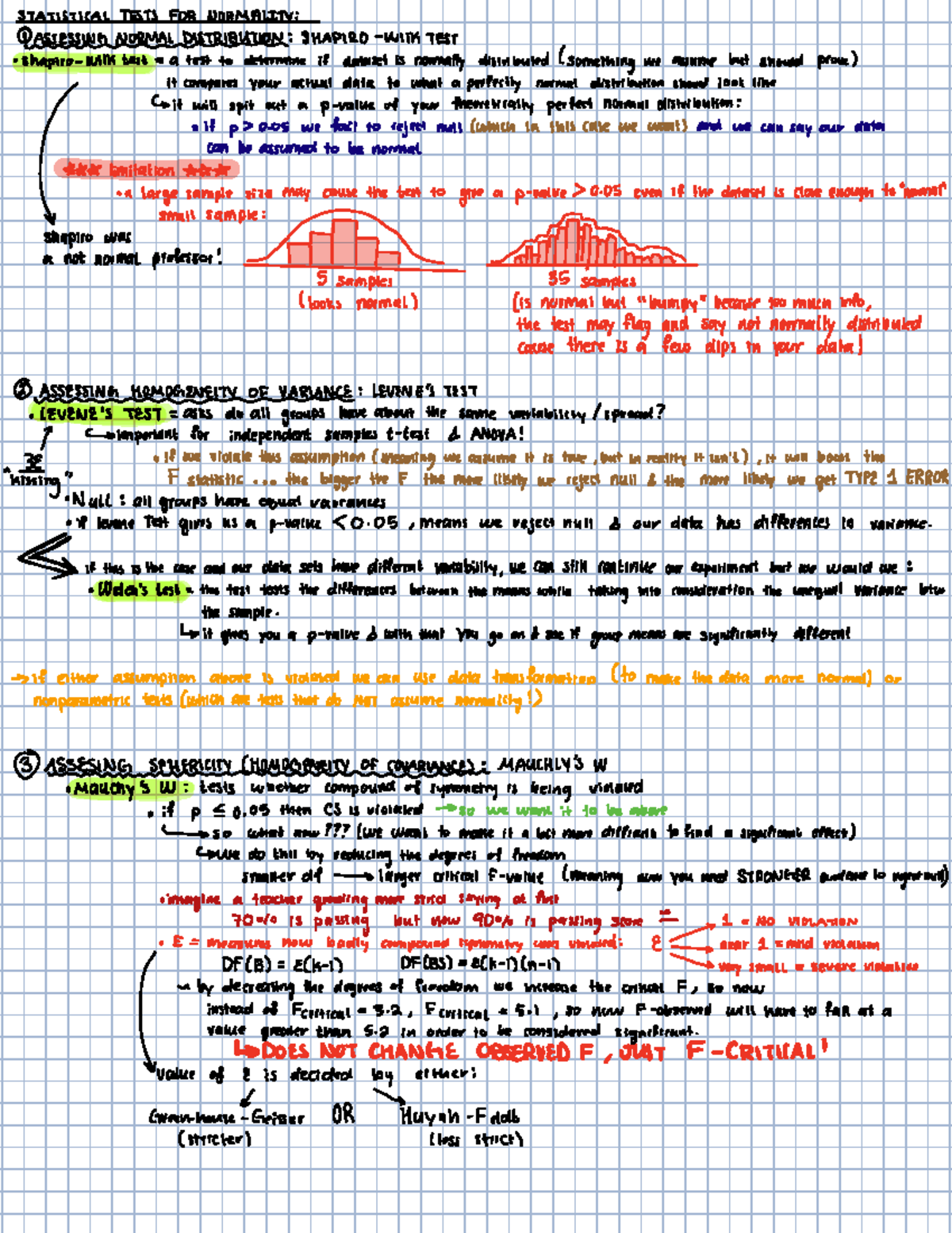 Statistical Tests for Normality and Variance Assessment (Mth 5) - Studocu