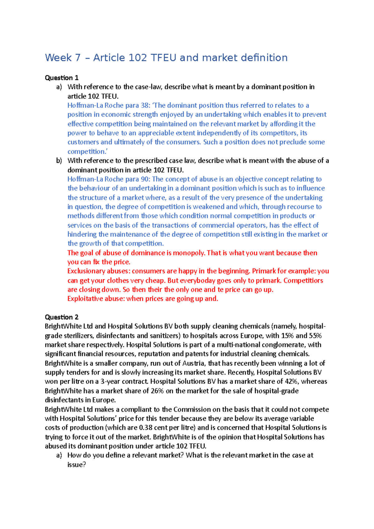 Week 7 – Analysis of Article 102 TFEU and Market Definition Dynamics ...