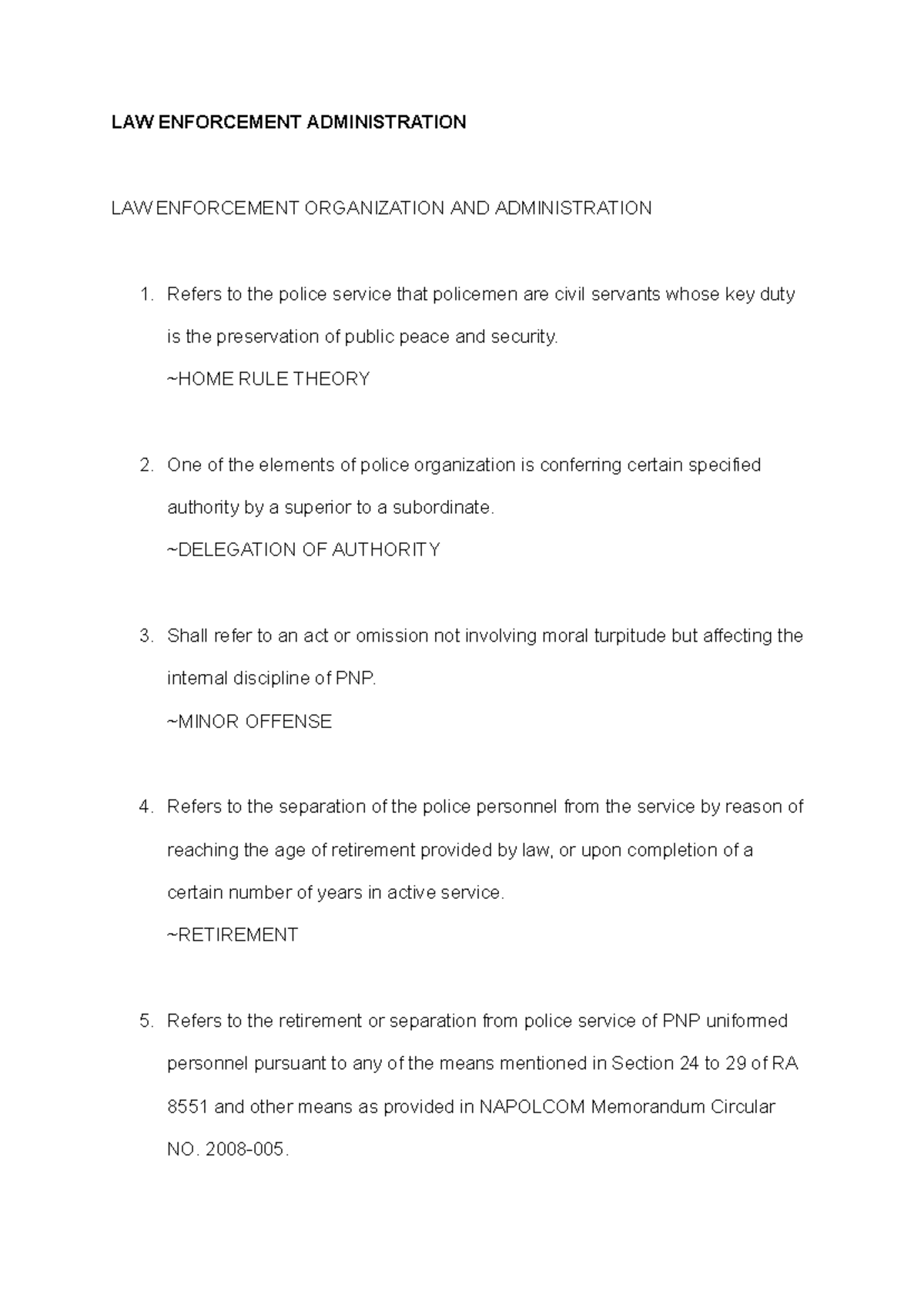 LAW Enforcement Administration - LAW ENFORCEMENT ADMINISTRATION LAW ...