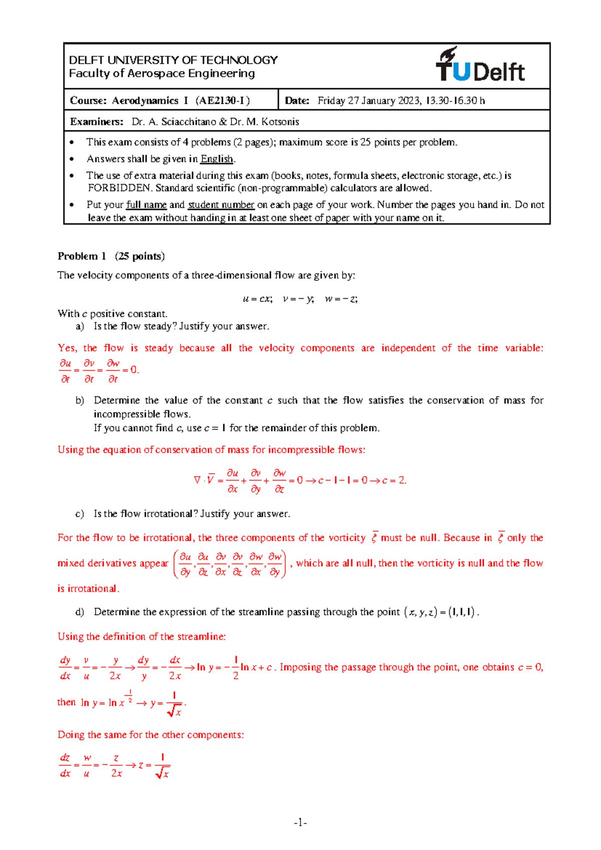 Exam Aero-I 27-01-2023 Solutions: Aerodynamics I Problems Explained ...