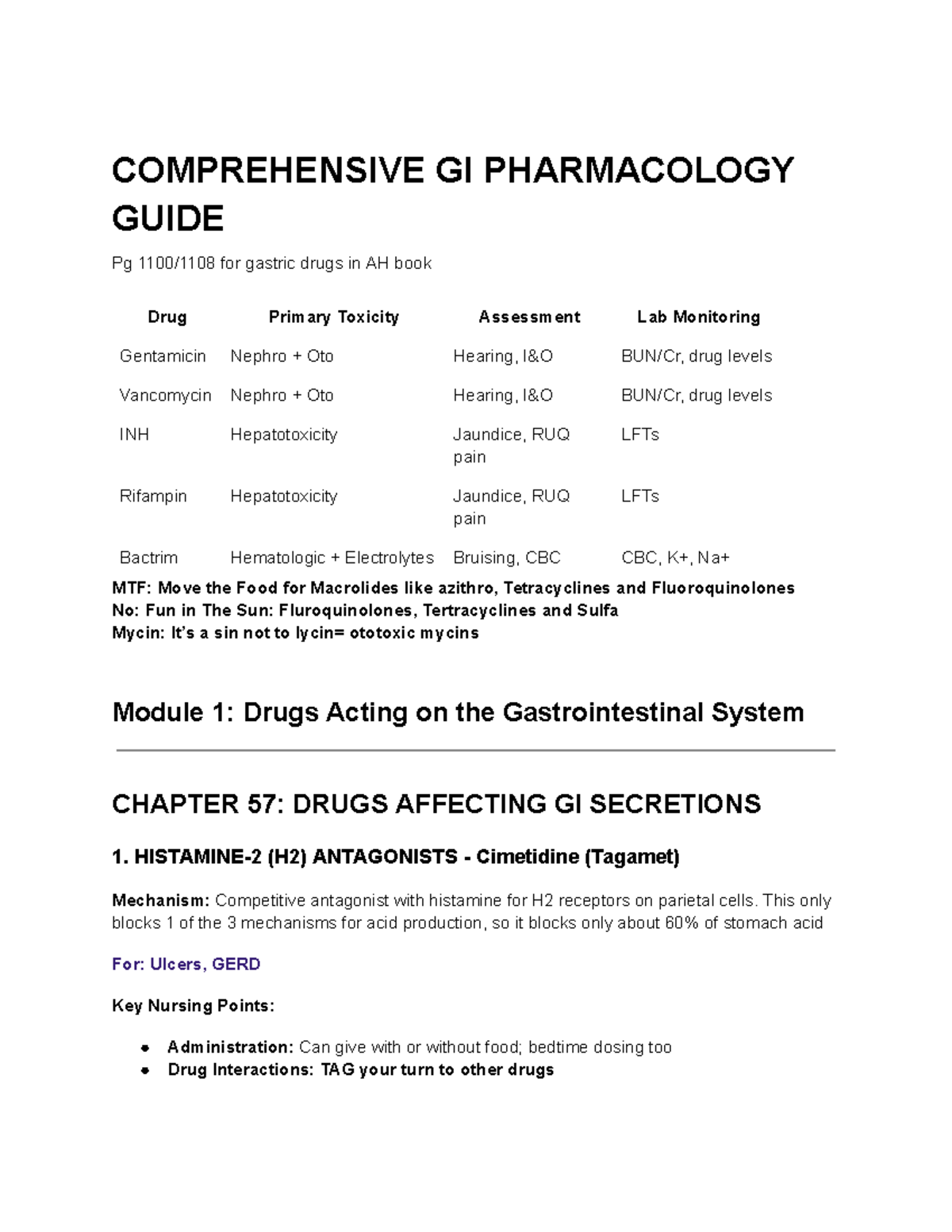 Pharm 2 Exam 1 Comprehensive Guide: GI Pharmacology & Drug Toxicity ...