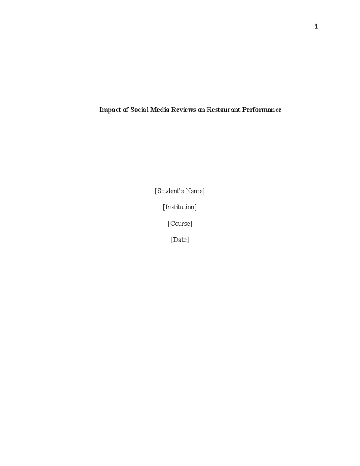 Impact of Social Media Reviews on Restaurant Performance Analysis - Studocu