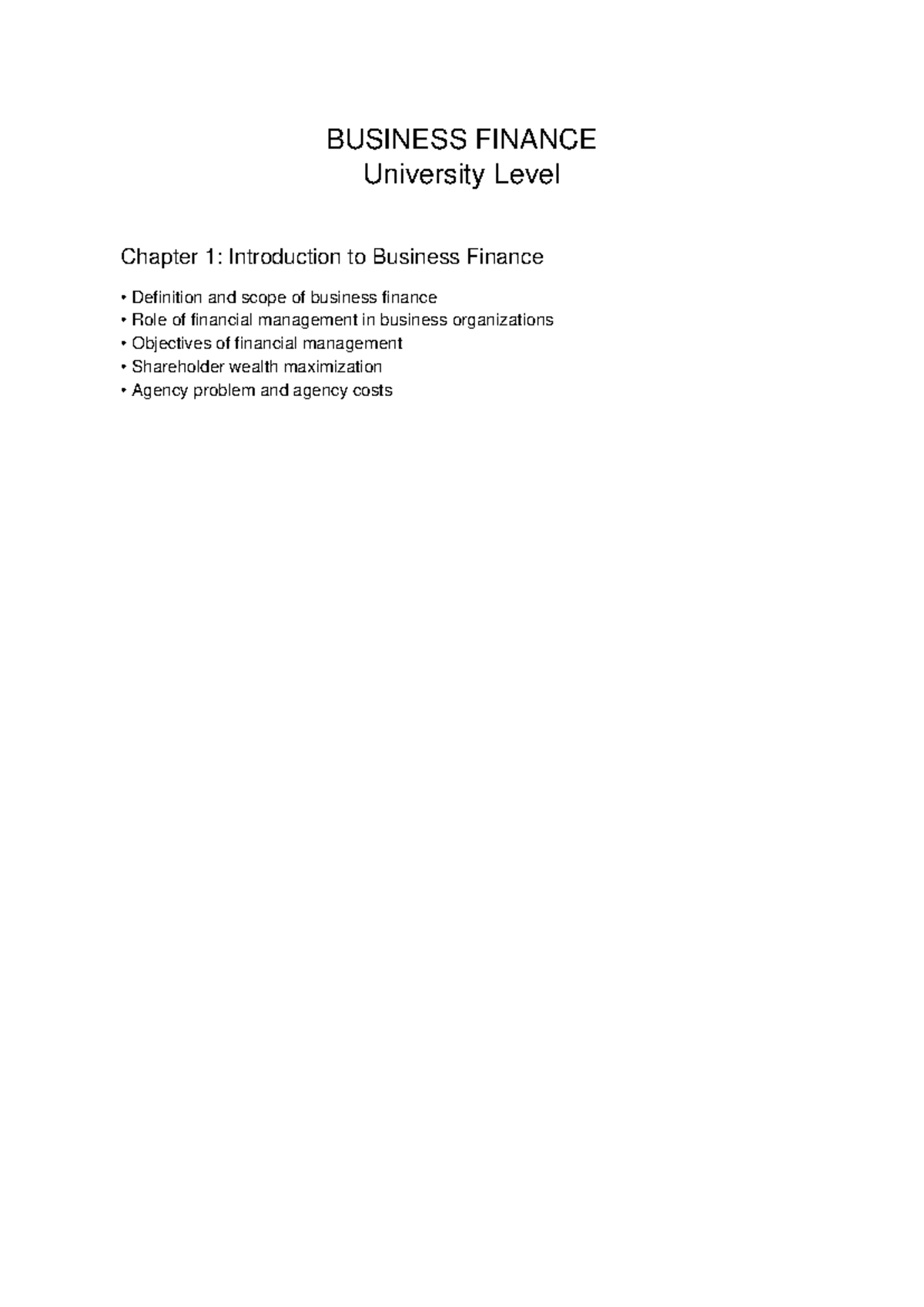 BUSINESS FINANCE 101: Comprehensive Overview of Key Concepts - Studocu