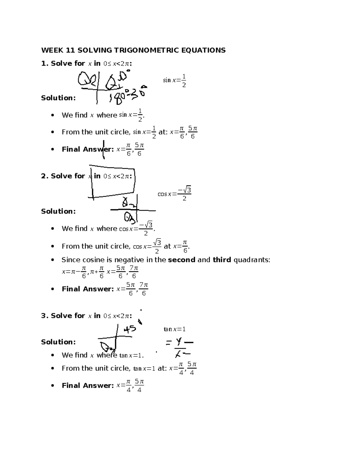 WEEK 11 Trigonometric Equations Solutions - Notes - Studeersnel
