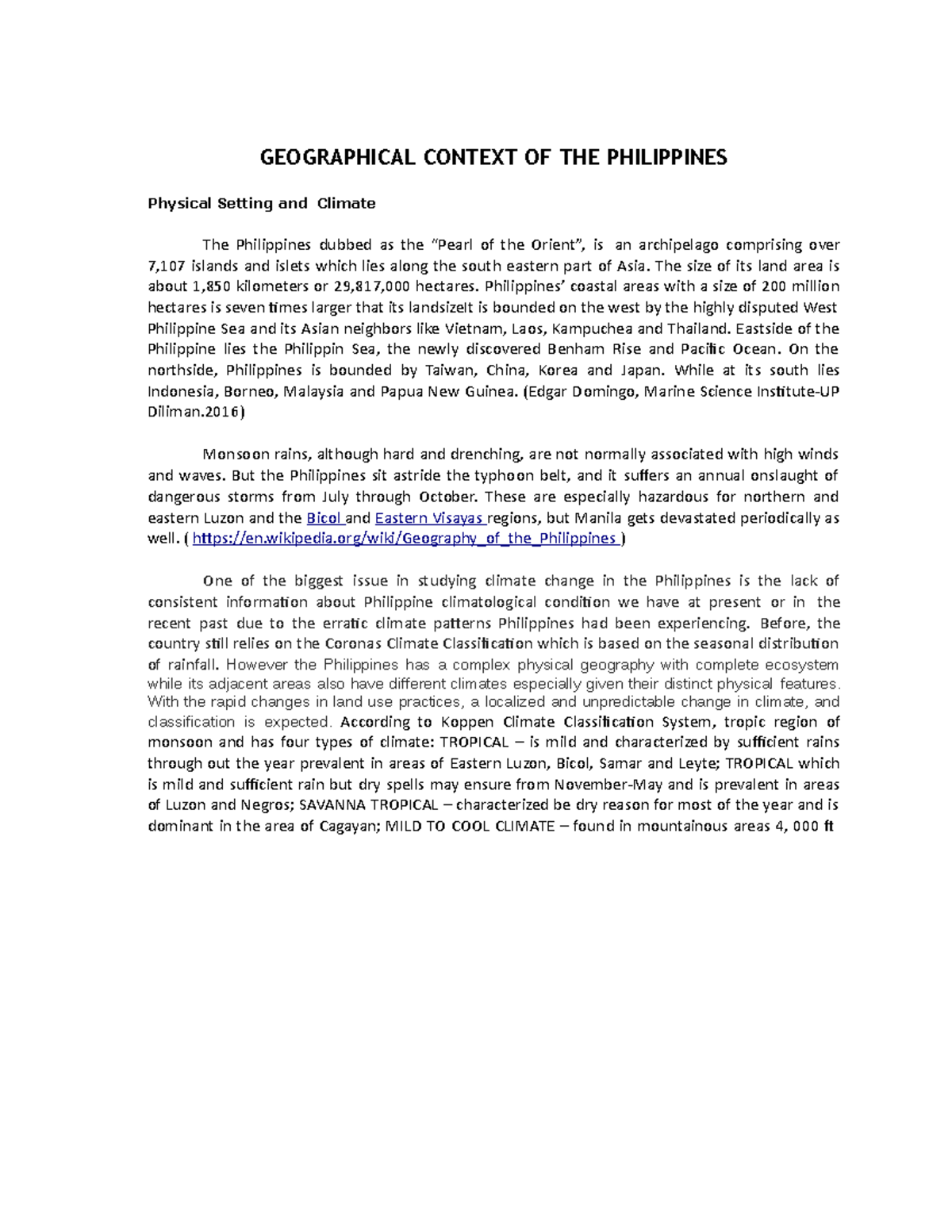Geographical Context of the Philippines: Physical, Climate, and Regions ...