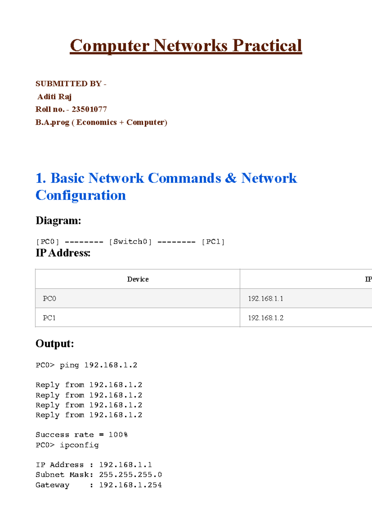 Computer Networks Practical - B.A. Prog (Economics Comp) - Studocu