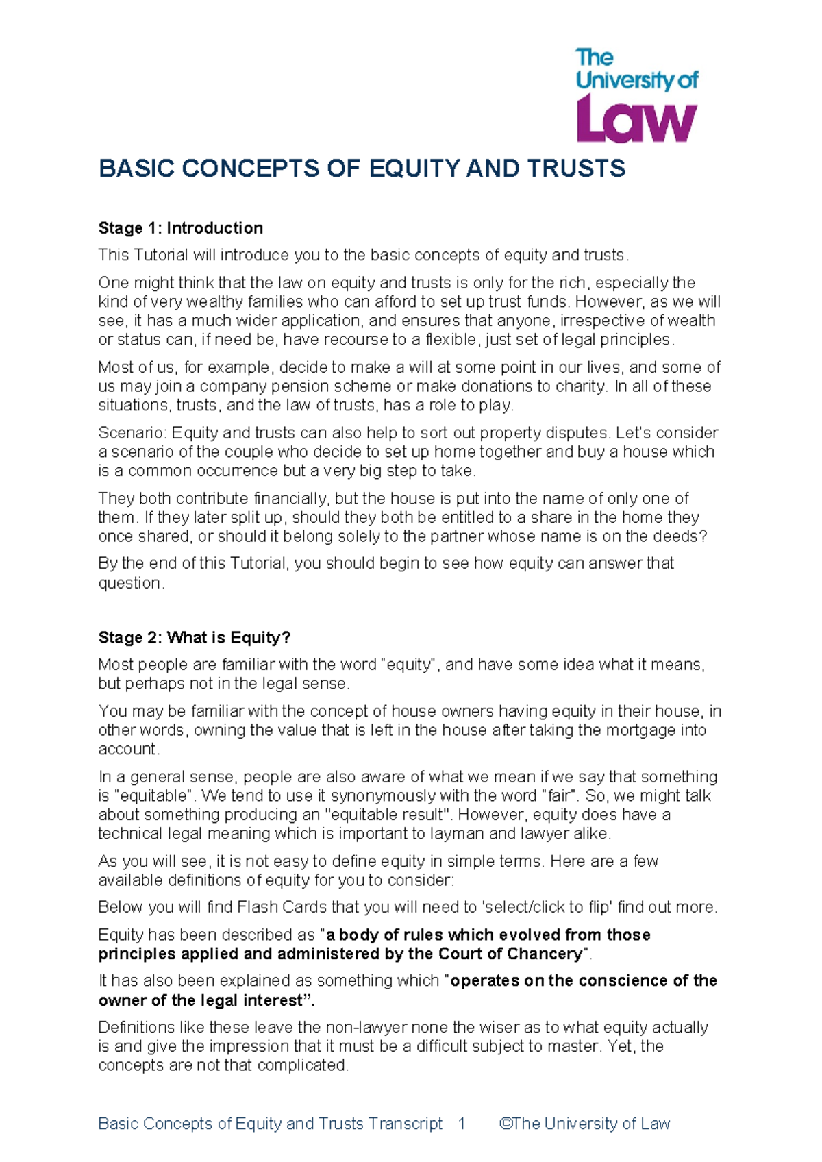 Transcript Basic Concepts of Equity and Trusts - BASIC CONCEPTS OF ...