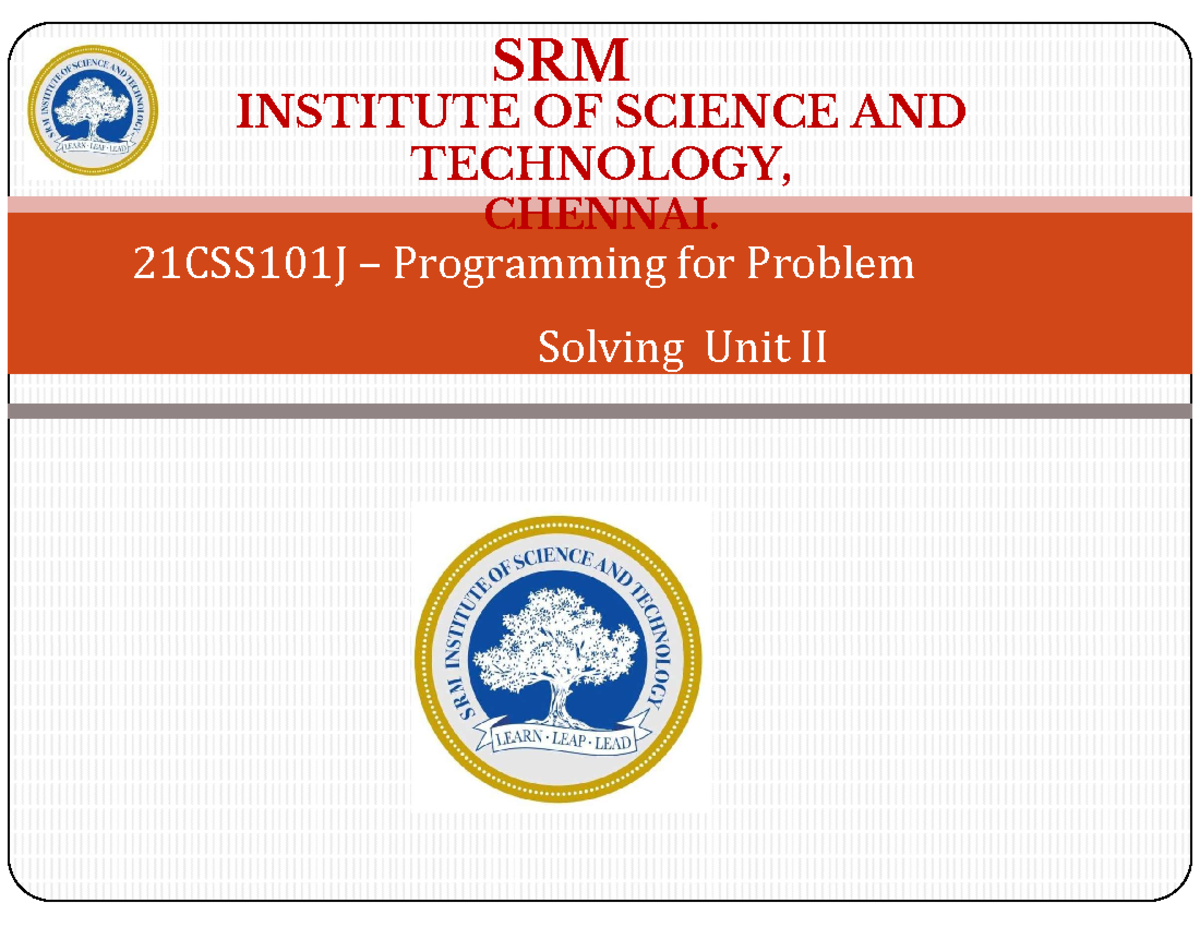 Unit 2 Notes on Control Statements for 21CSS101J Programming - Studocu