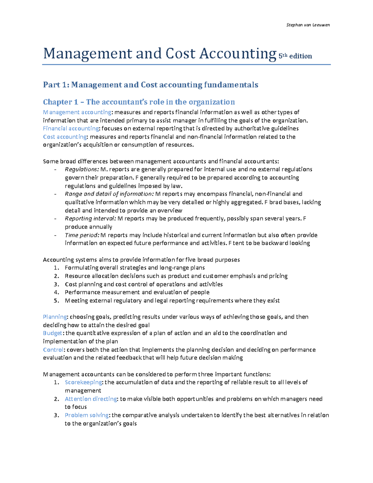 Management and Cost Accounting Summary (5th Ed.) - Alnoor Bhimani et al ...