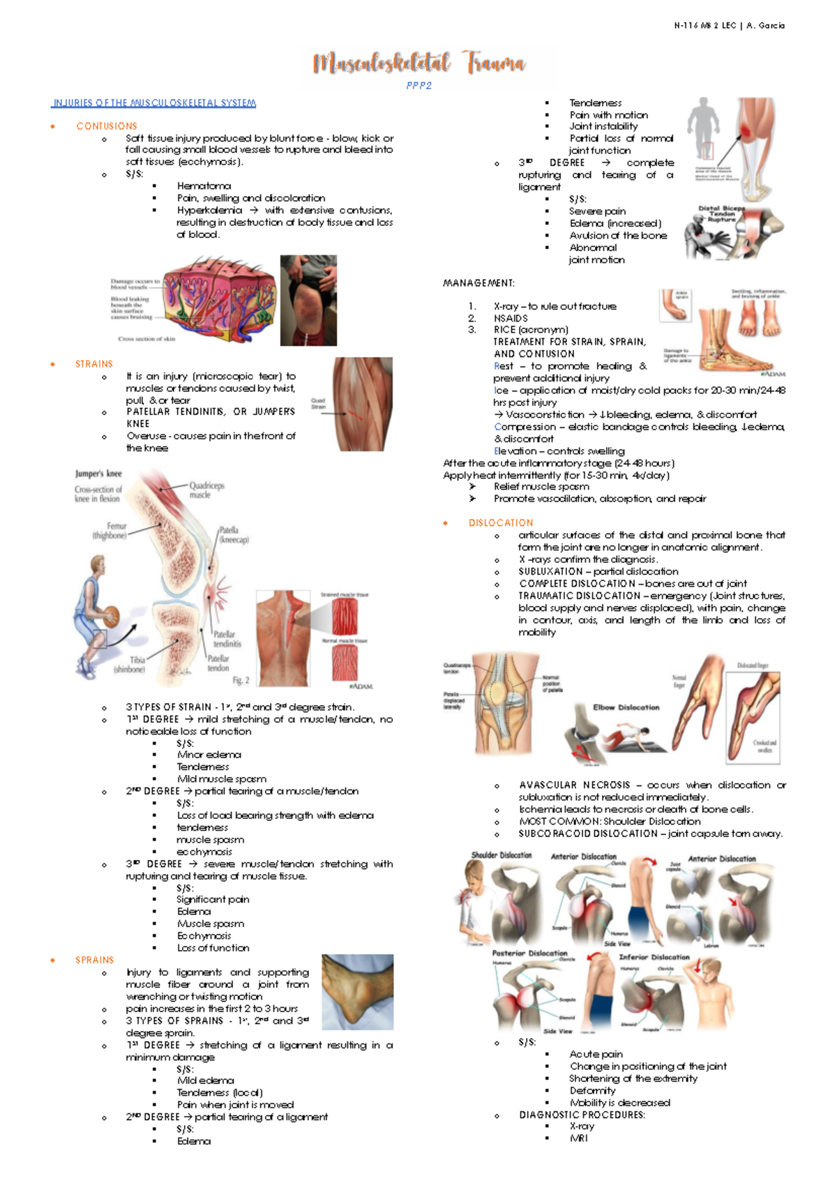 MS 2 LEC A. Garcia: Comprehensive Overview of Musculoskeletal Injuries ...