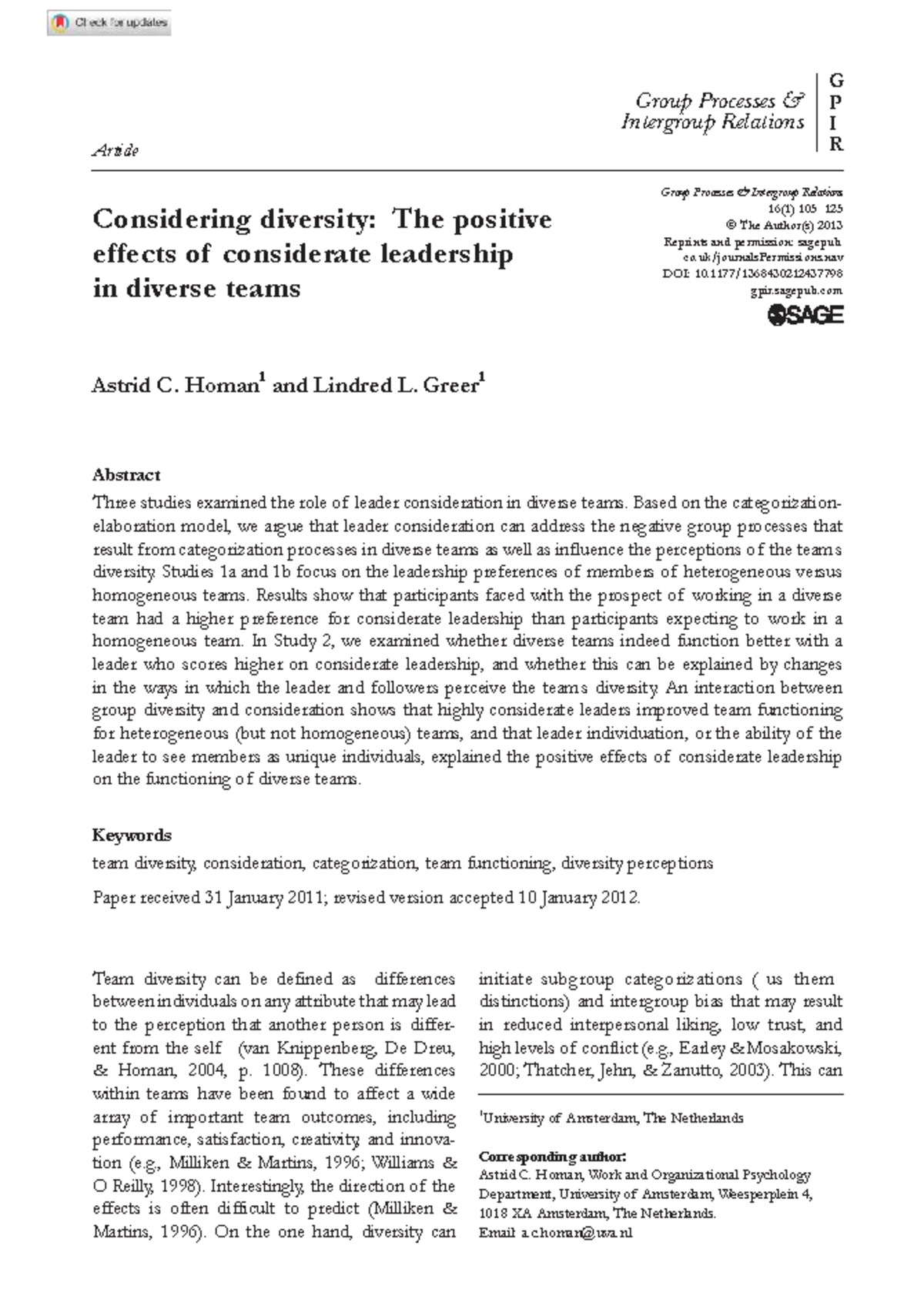 Considerate Leadership and Its Impact on Team Diversity: A Study ...